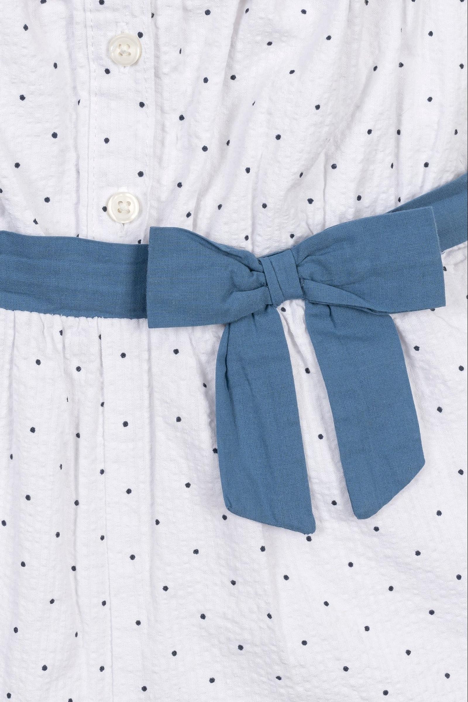 Organic Cotton Seersucker Ruffle Romper, Delft Dot, Toddler & Kids