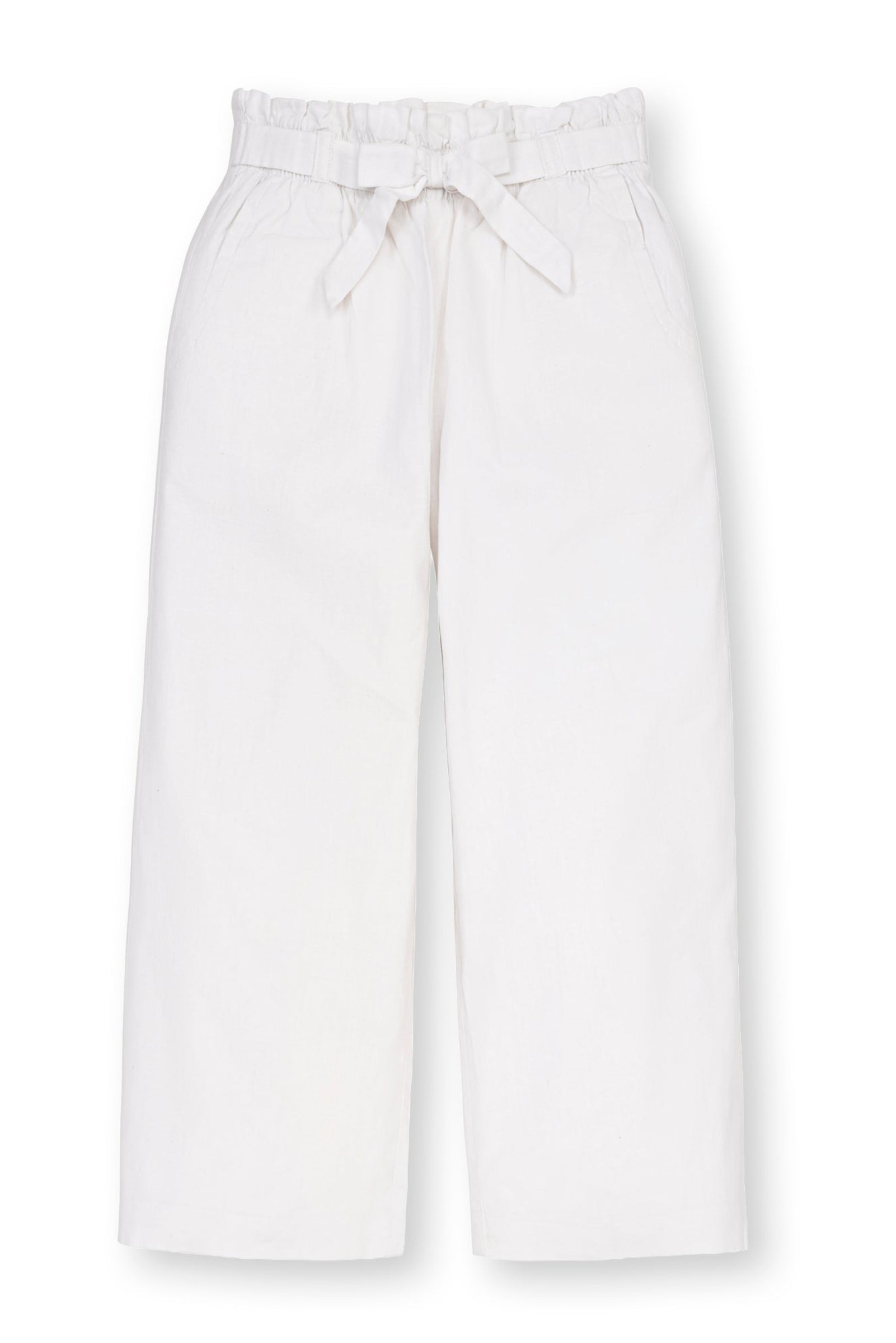 Linen Paper Bag Tie-Waist Pant for Girls, White, Toddler & Kids