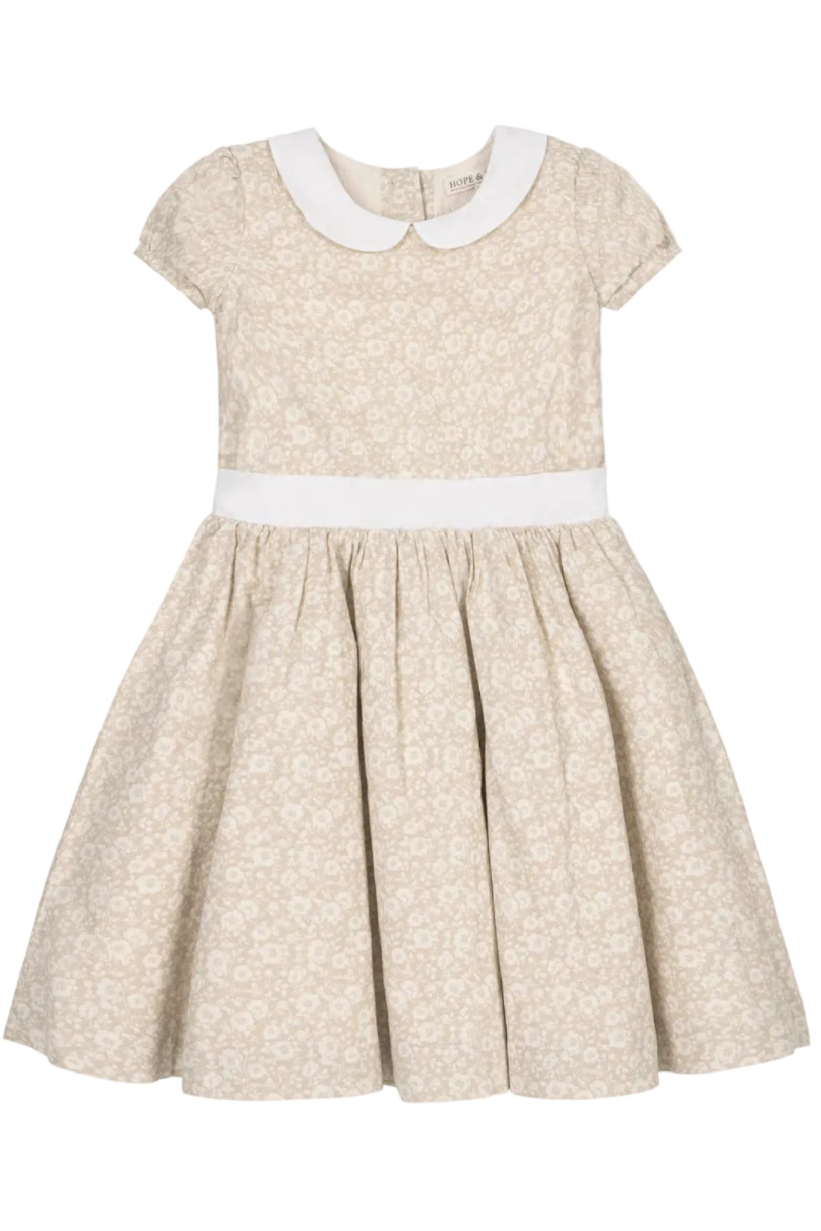 Linen Dress with Peter Pan Collar for Girls, Sandy Floral, Toddler & Kids