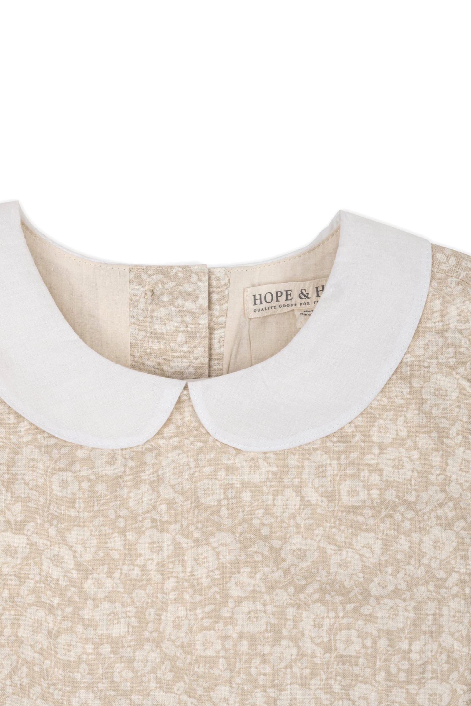 Linen Dress with Peter Pan Collar for Girls, Sandy Floral, Toddler & Kids