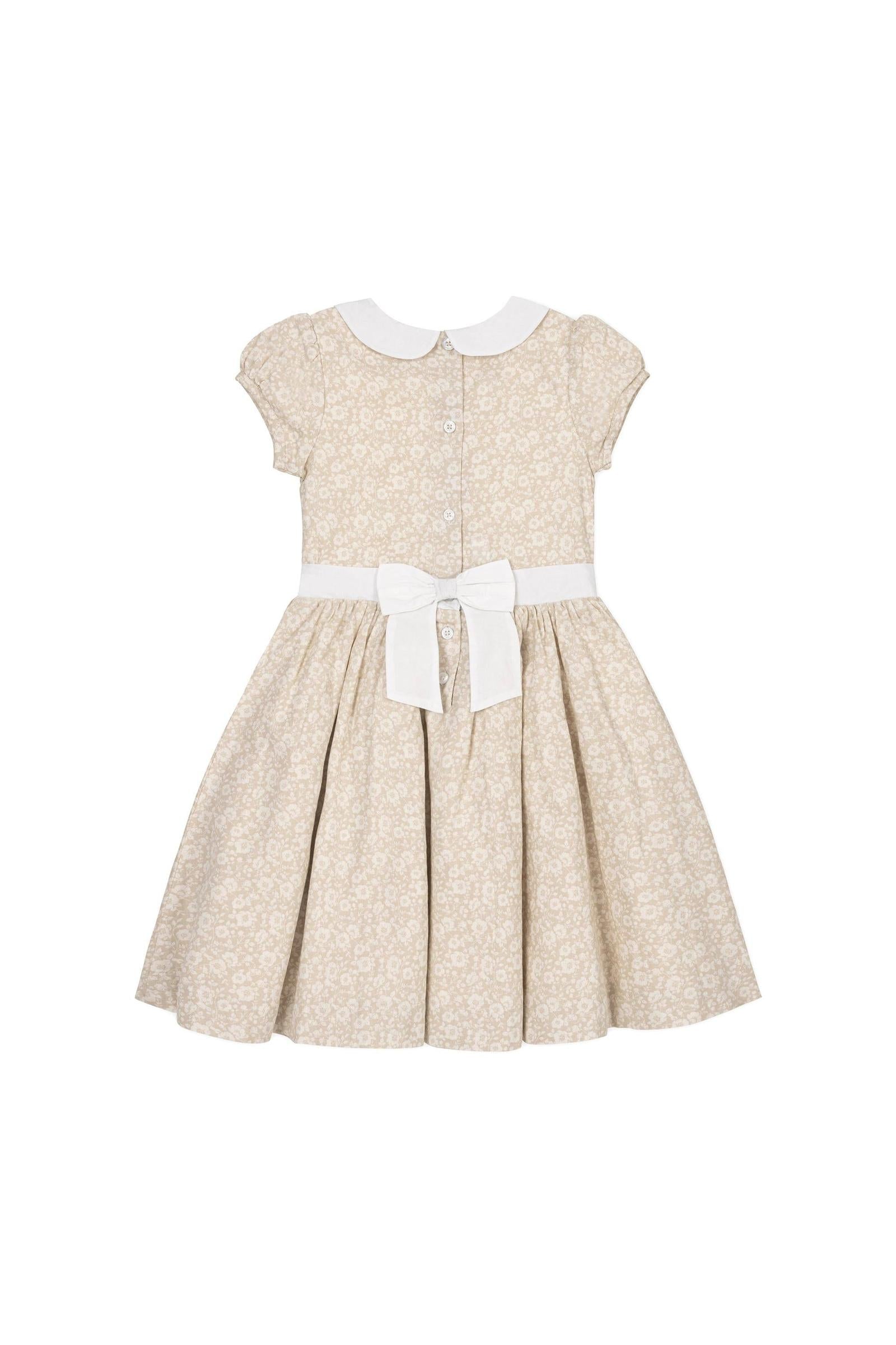 Linen Dress with Peter Pan Collar for Girls, Sandy Floral, Toddler & Kids
