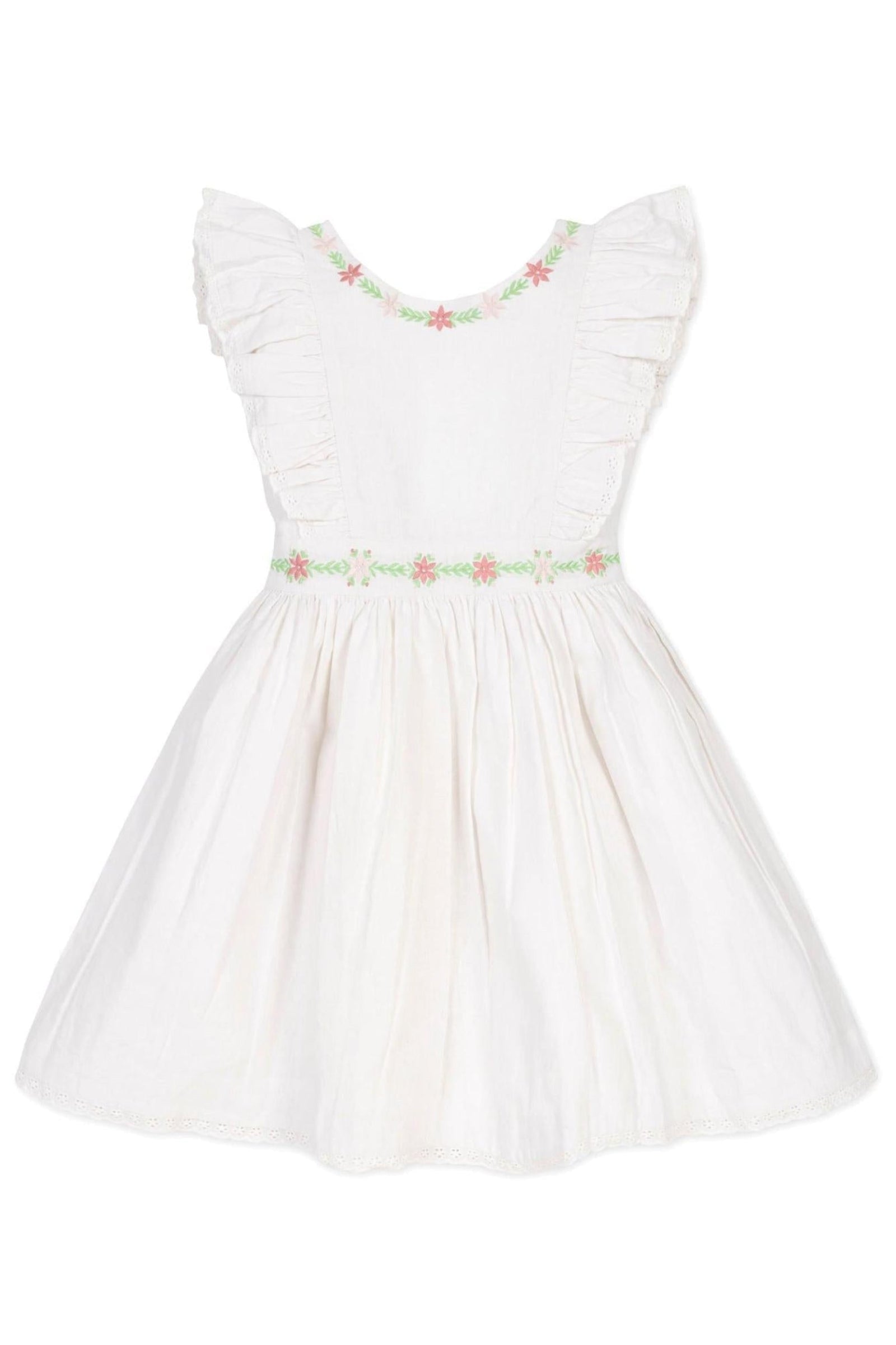Linen Ruffle Sleeve Floral Jumper Dress, White, Toddler & Kids
