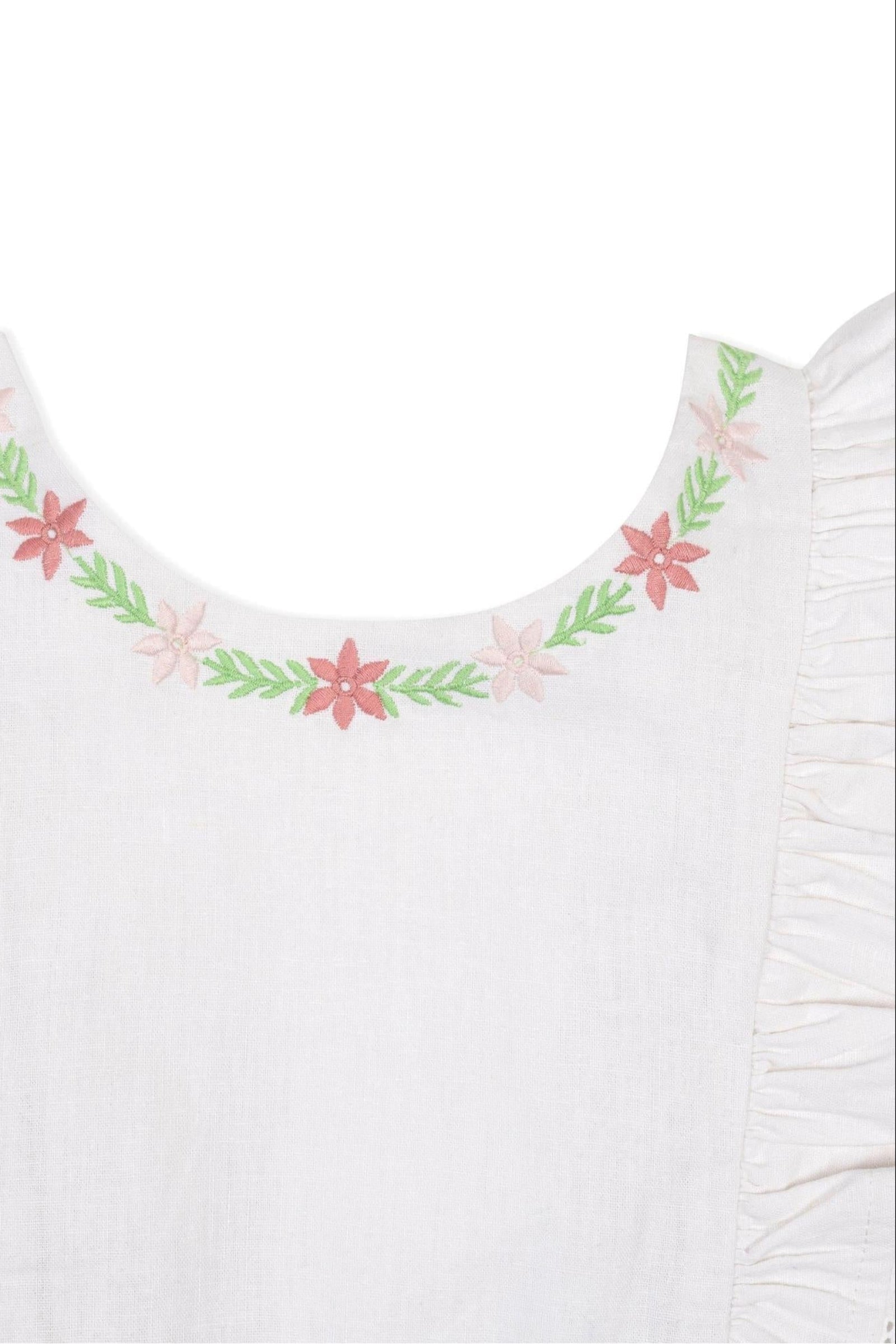 Linen Ruffle Sleeve Floral Jumper Dress, White, Toddler & Kids