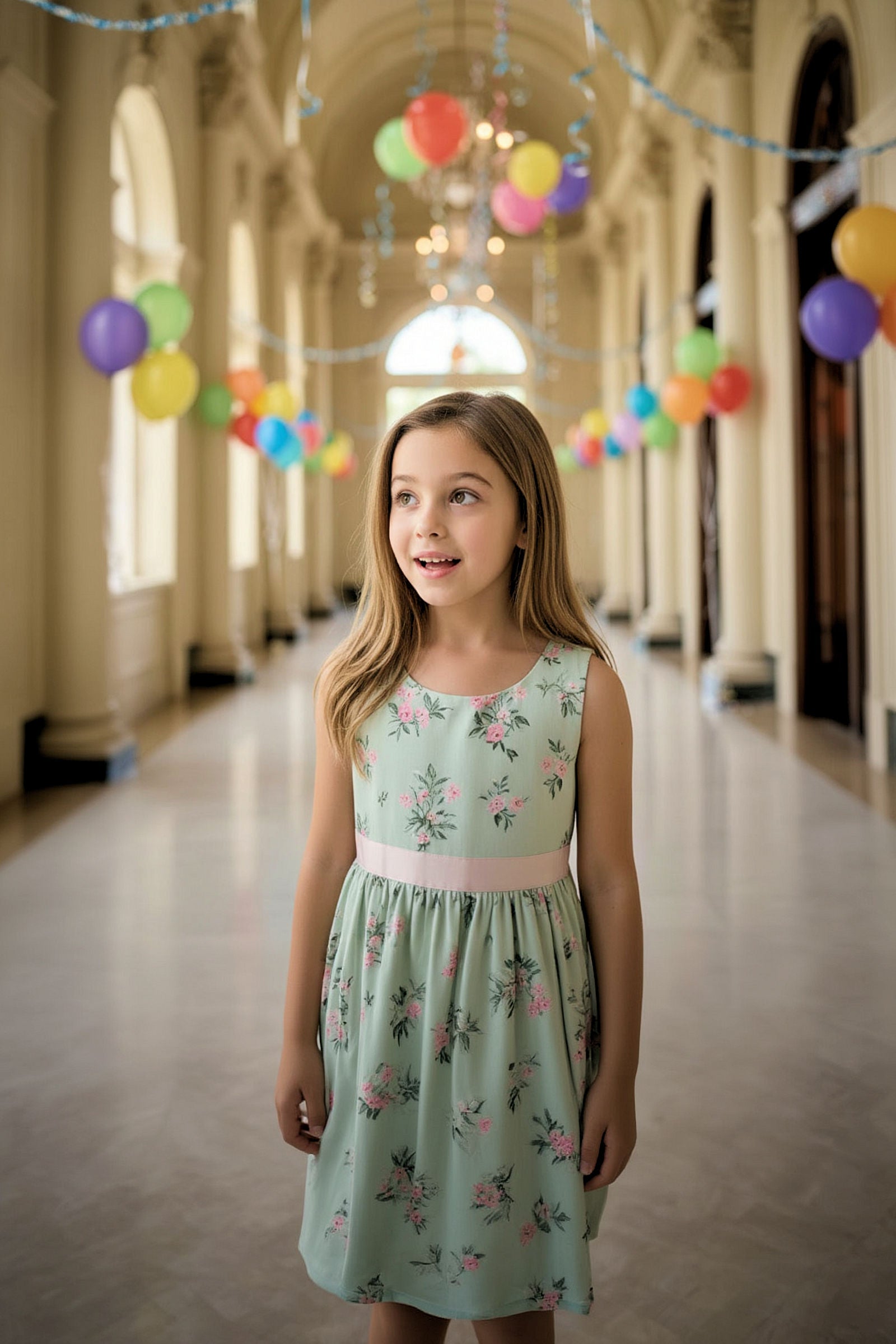 Organic Cotton Sleeveless Sateen Party Dress, Chateau Floral, Sizes 2T-12