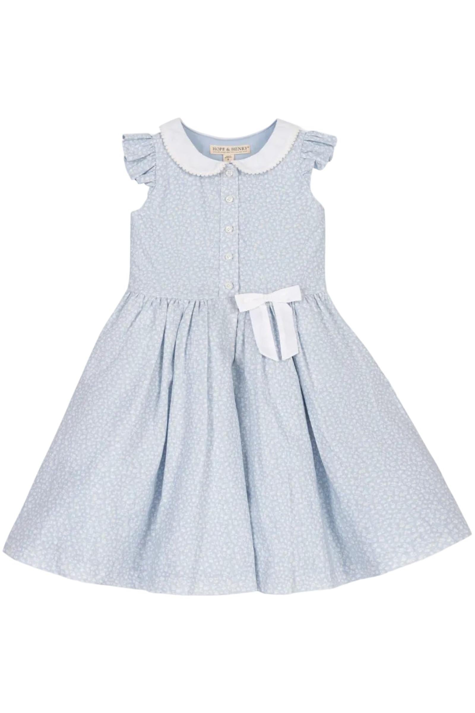 Linen & Organic Cotton Dress with Peter Pan Collar, Blue Chateau Ditsy, Toddler & Kids