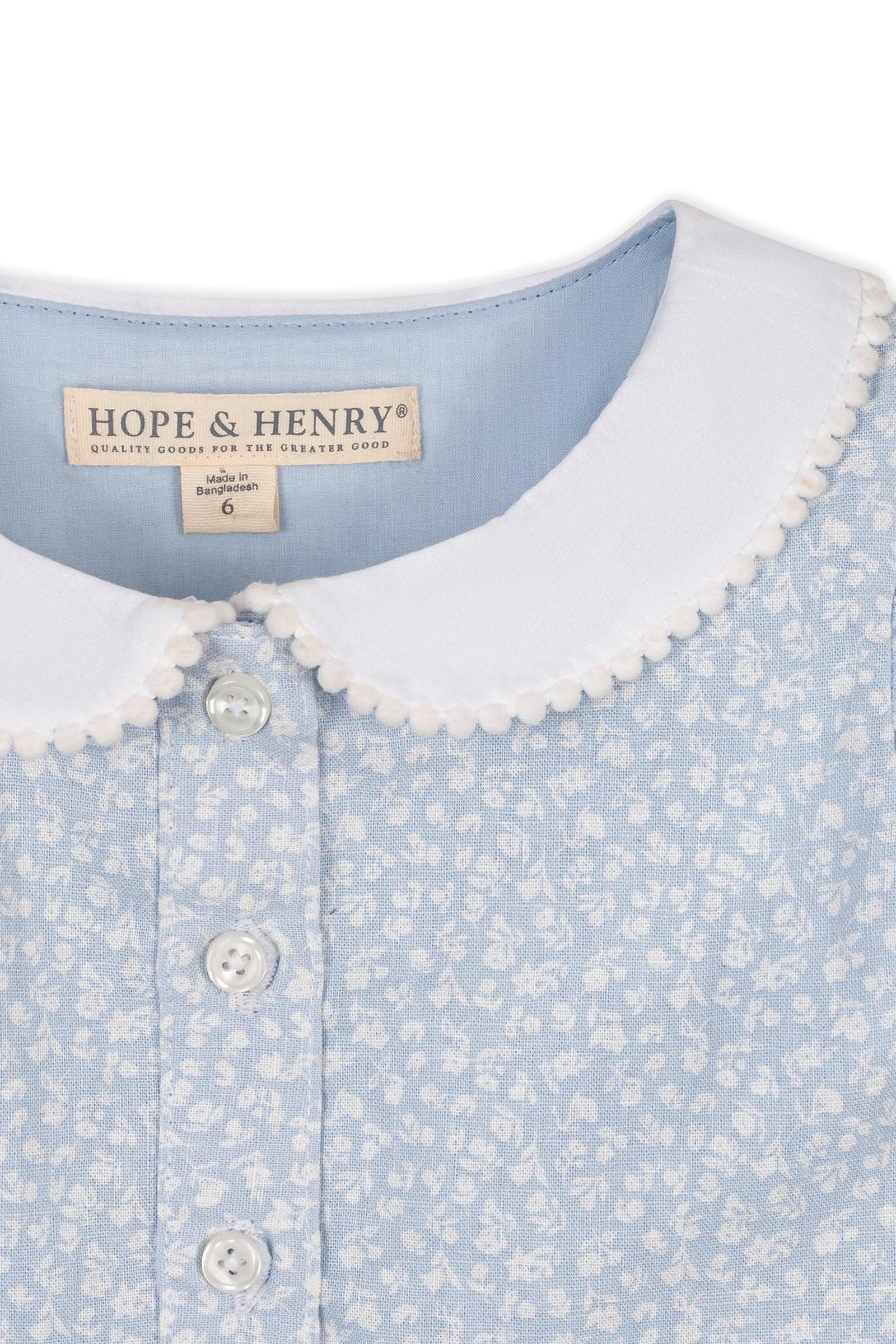 Linen & Organic Cotton Dress with Peter Pan Collar, Blue Chateau Ditsy, Toddler & Kids