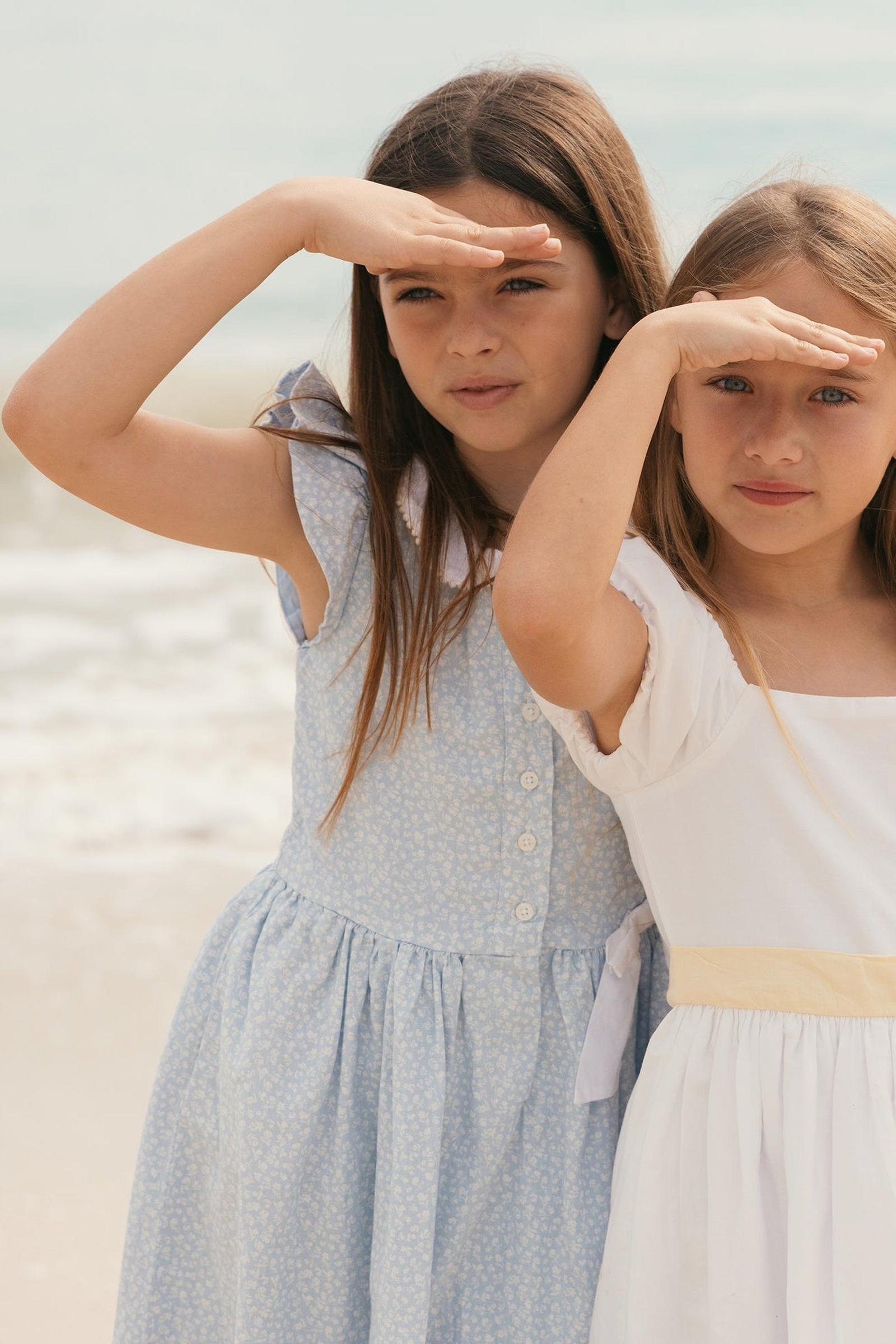 Linen & Organic Cotton Dress with Peter Pan Collar, Blue Chateau Ditsy, Toddler & Kids