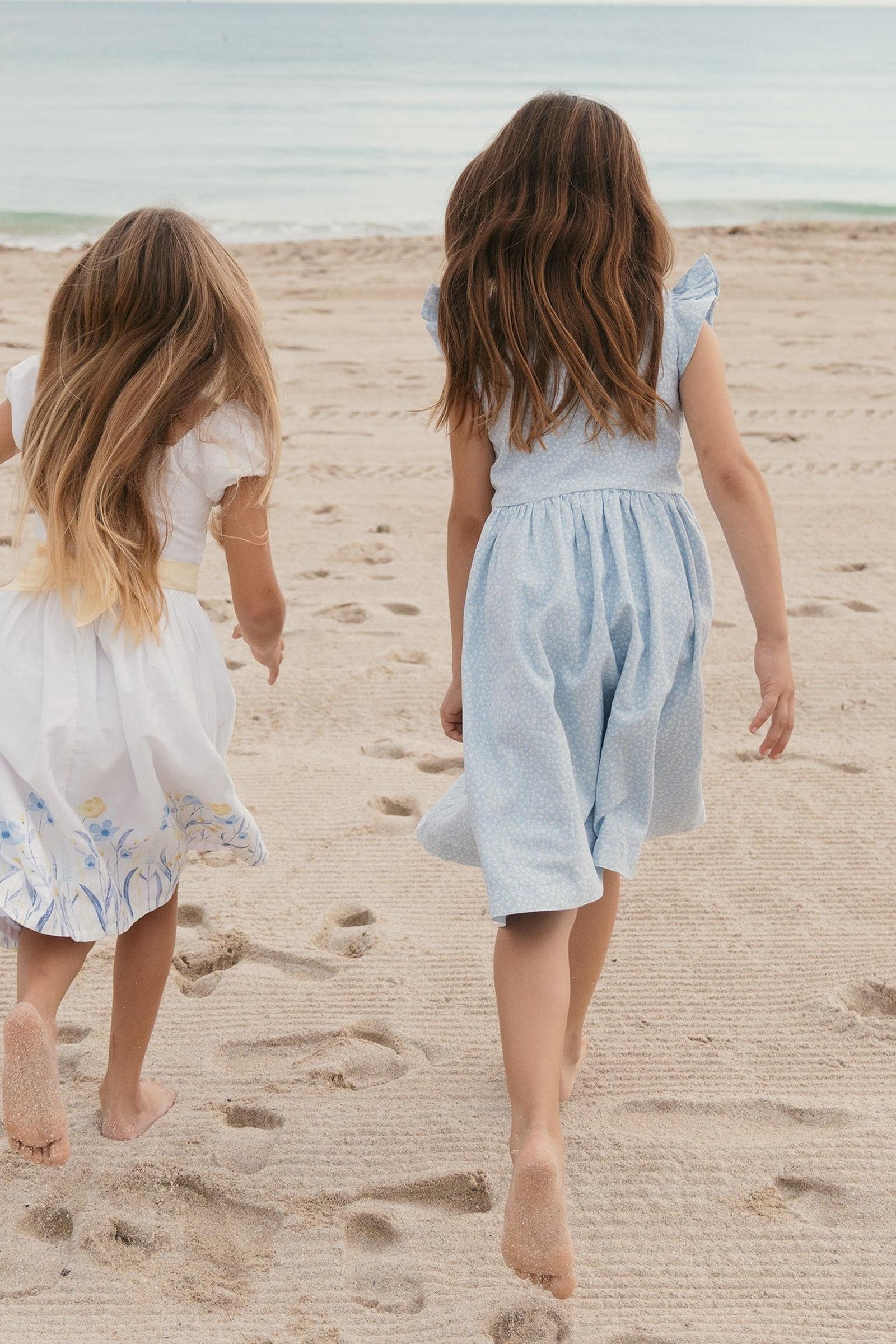 Linen & Organic Cotton Dress with Peter Pan Collar, Blue Chateau Ditsy, Toddler & Kids