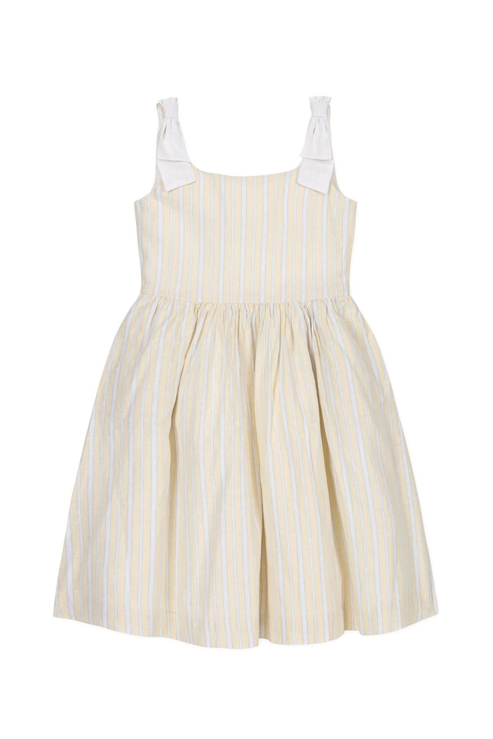 Linen Bow Shoulder Dress, Sunlit Stripe, Size 2T-12