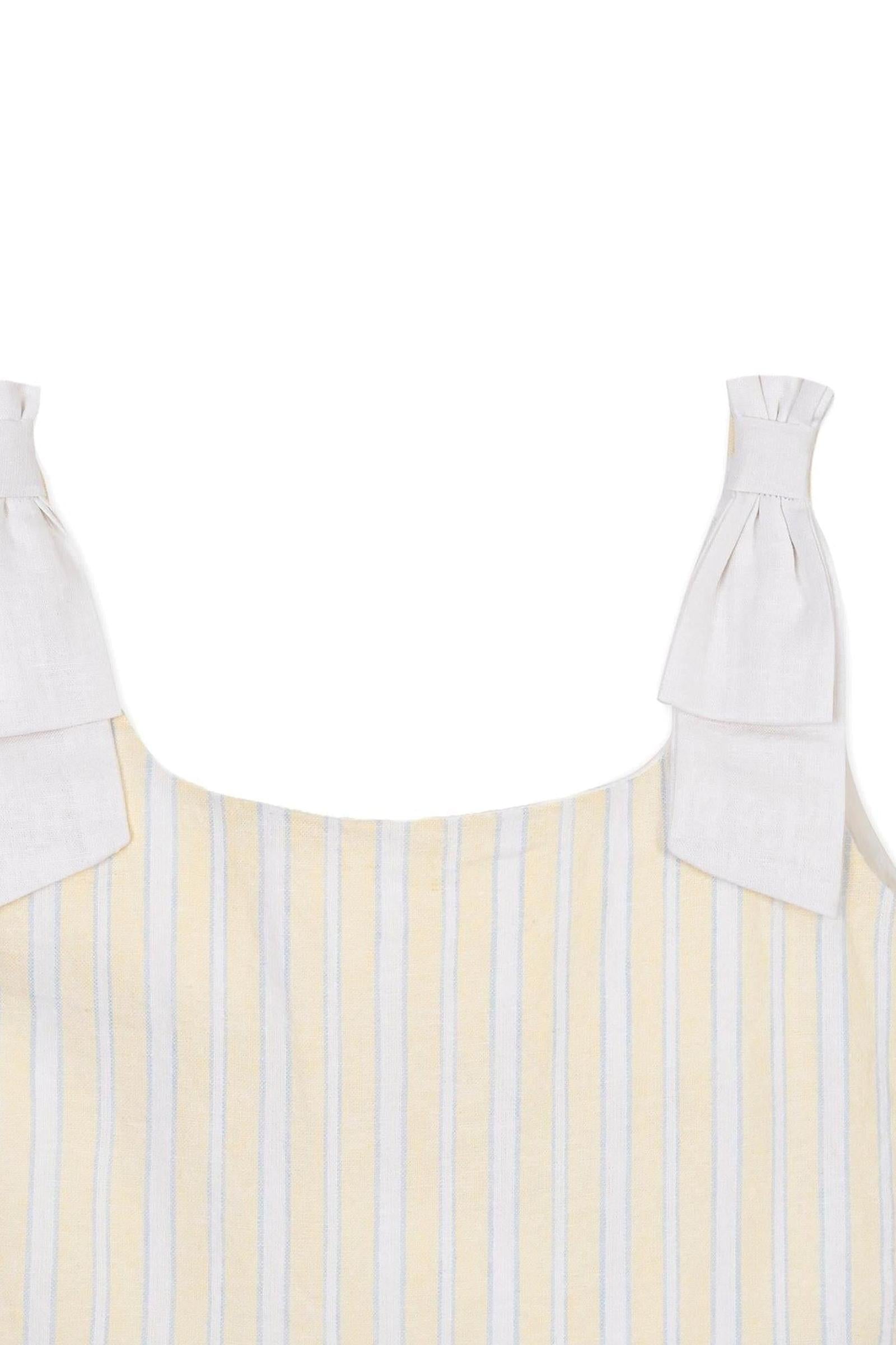Linen Bow Shoulder Dress, Sunlit Stripe, Size 2T-12
