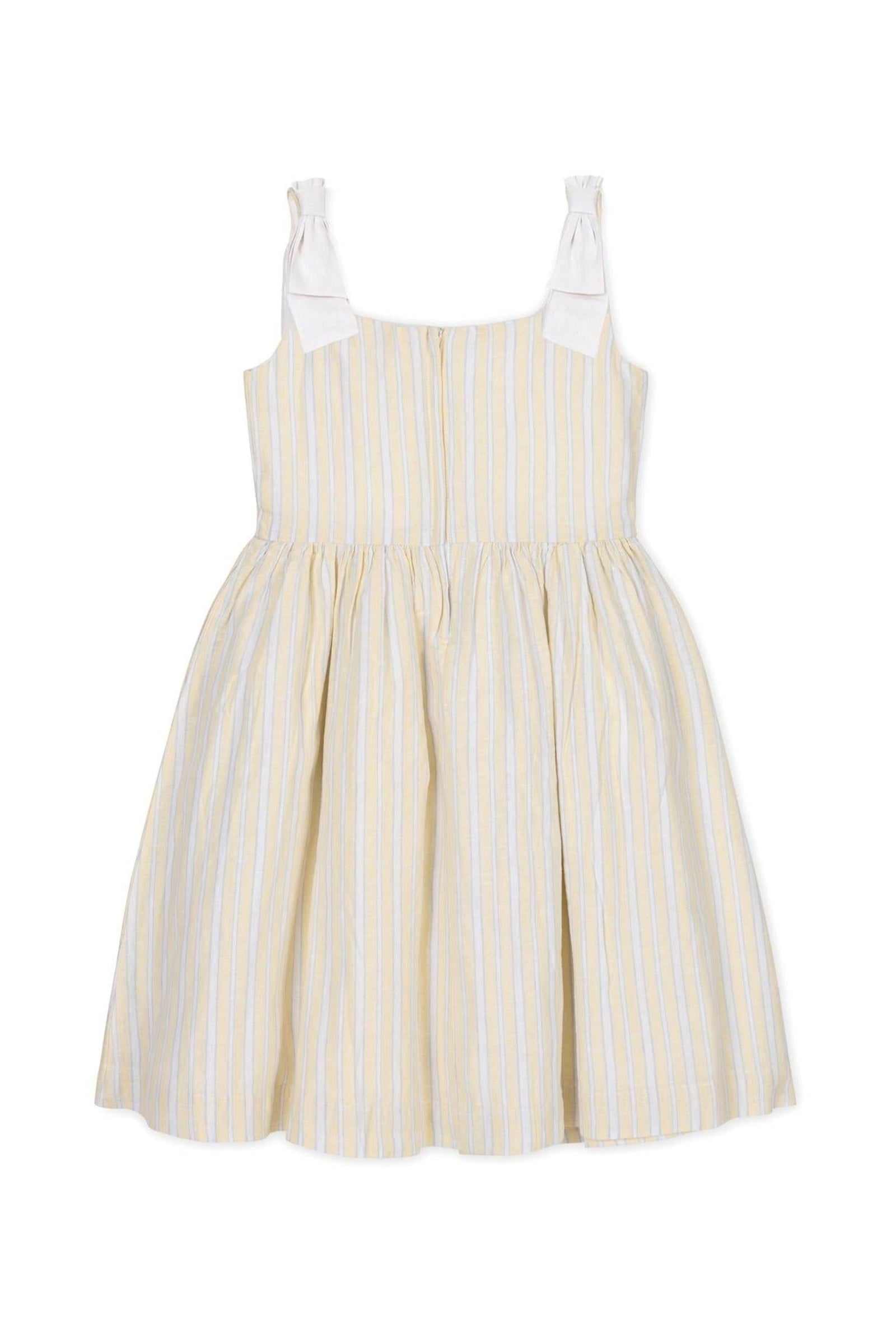 Linen Bow Shoulder Dress, Sunlit Stripe, Size 2T-12