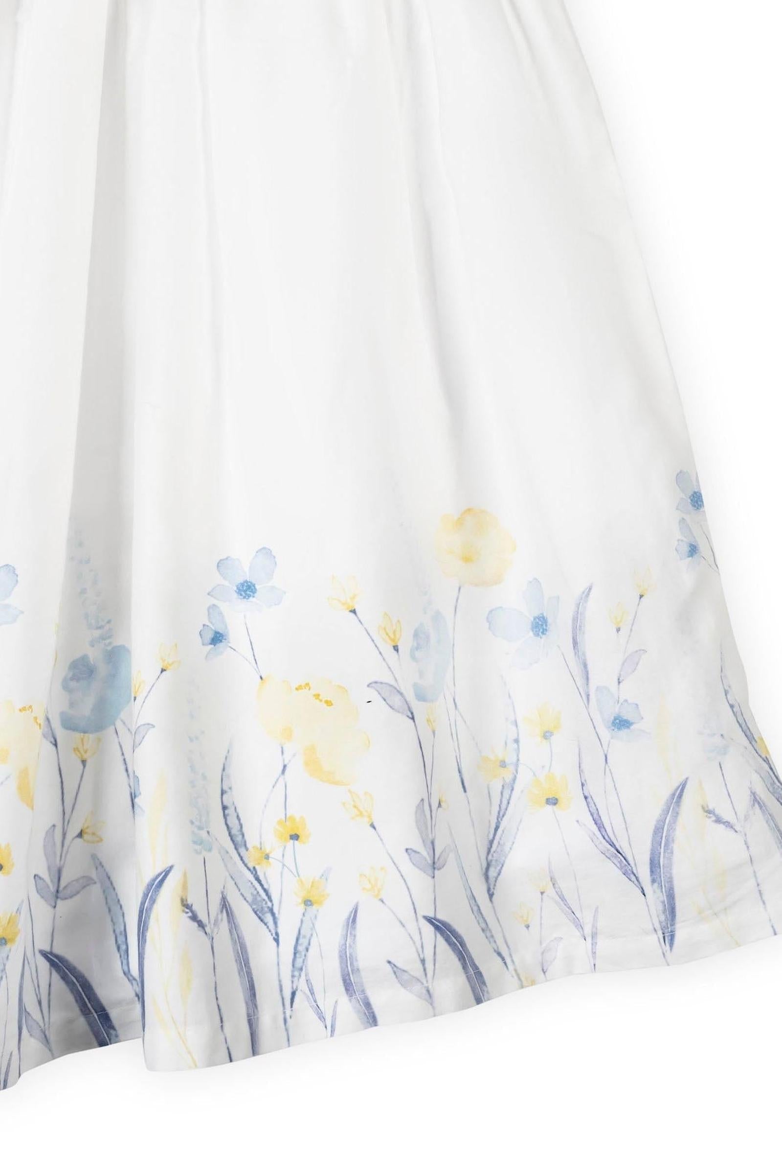 Organic Cotton Puff Sleeve Sateen Dress for Girls, Sunlit Border Floral, Sizes 2T-12