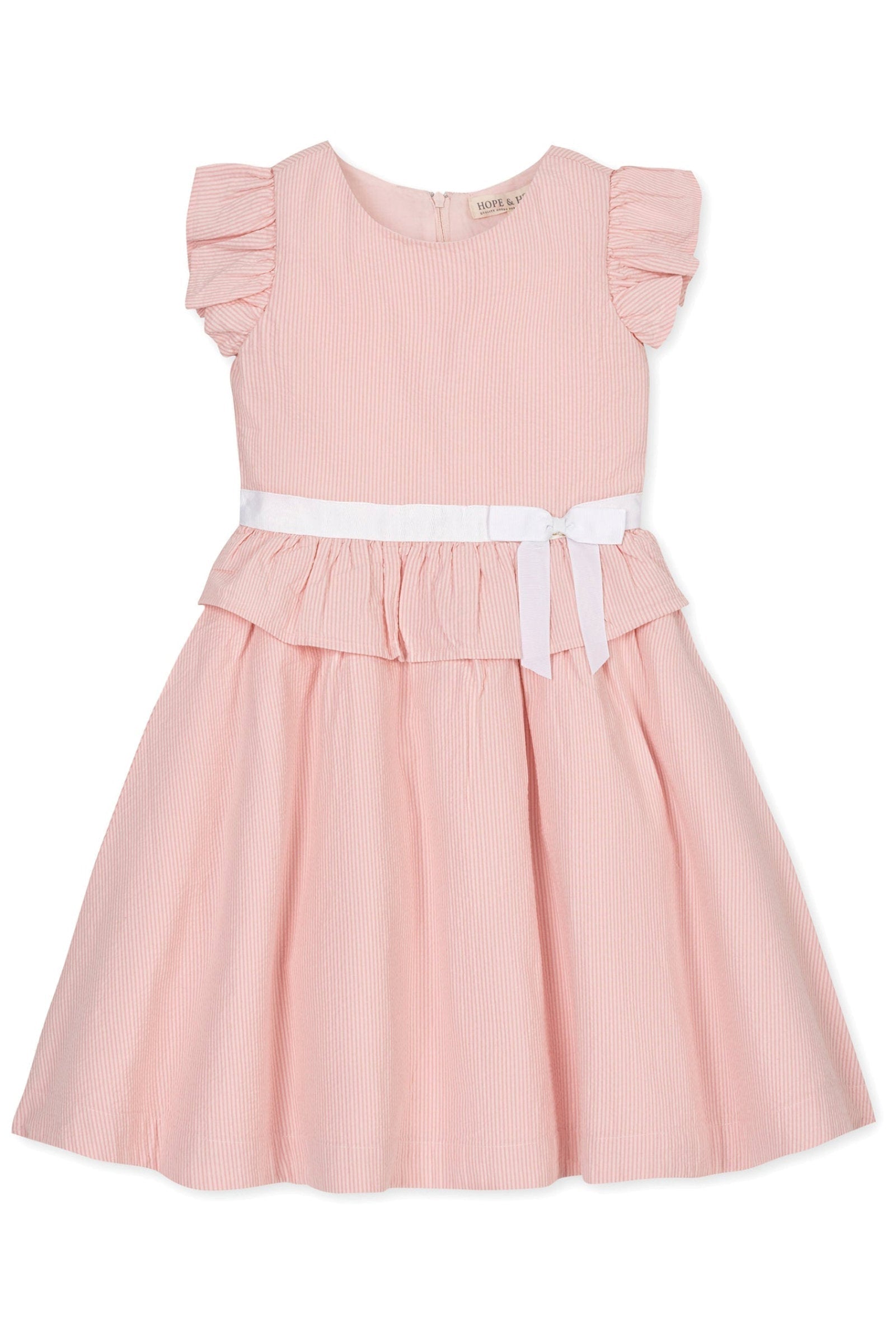 Organic Cotton Seersucker Ruffle Sleeve Peplum Dress for Girls, Rose, Sizes 2T-12