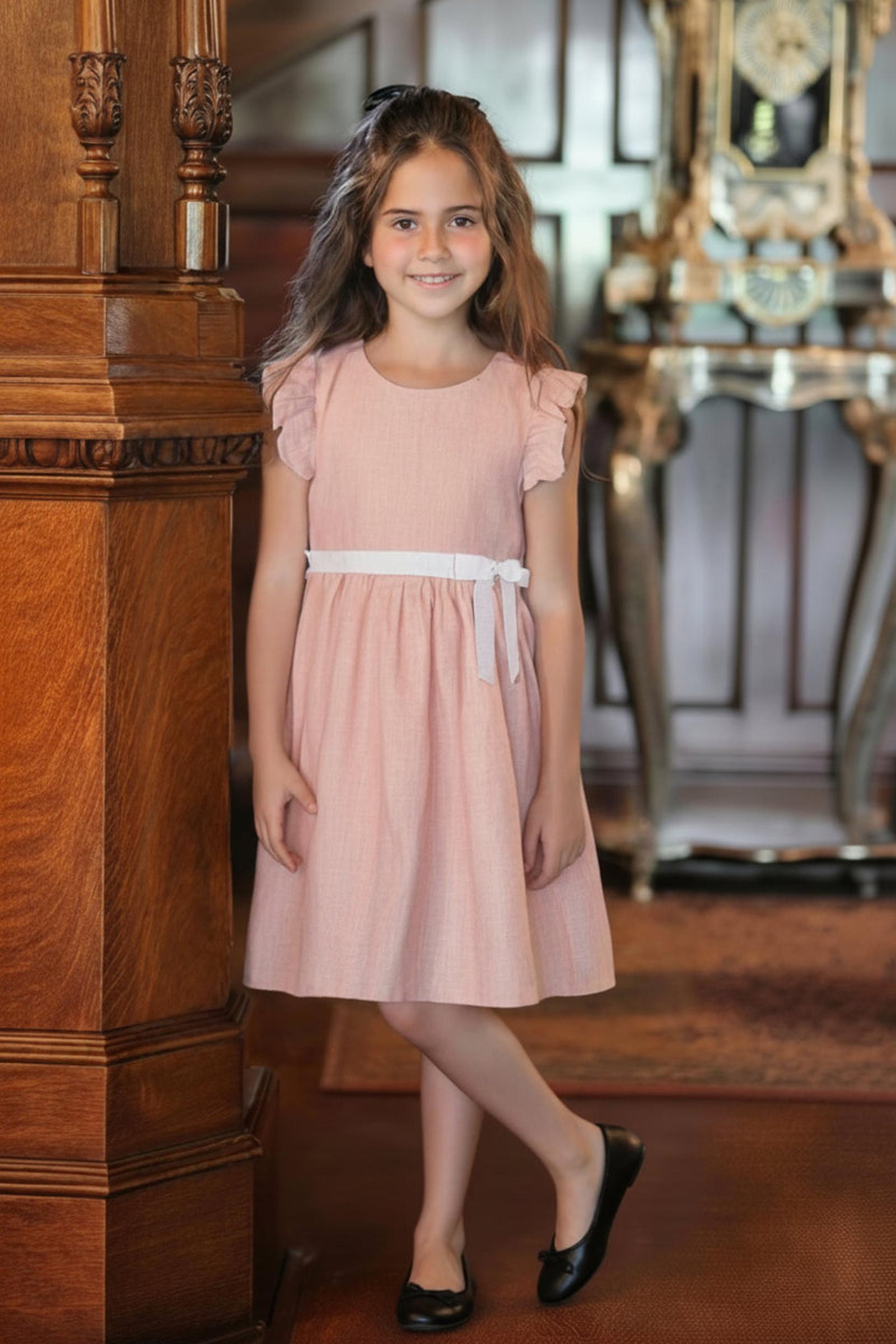 Organic Cotton Seersucker Ruffle Sleeve Peplum Dress for Girls, Rose, Sizes 2T-12