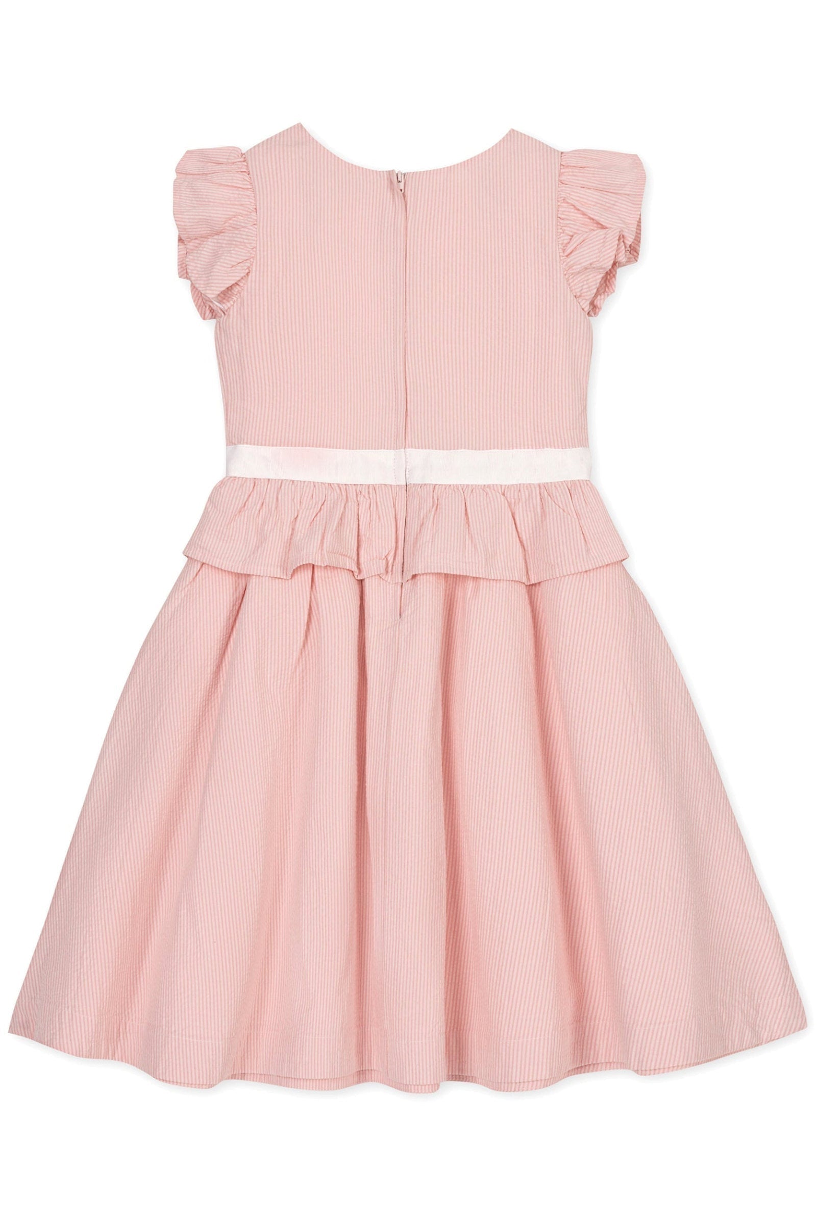 Organic Cotton Seersucker Ruffle Sleeve Peplum Dress for Girls, Rose, Sizes 2T-12