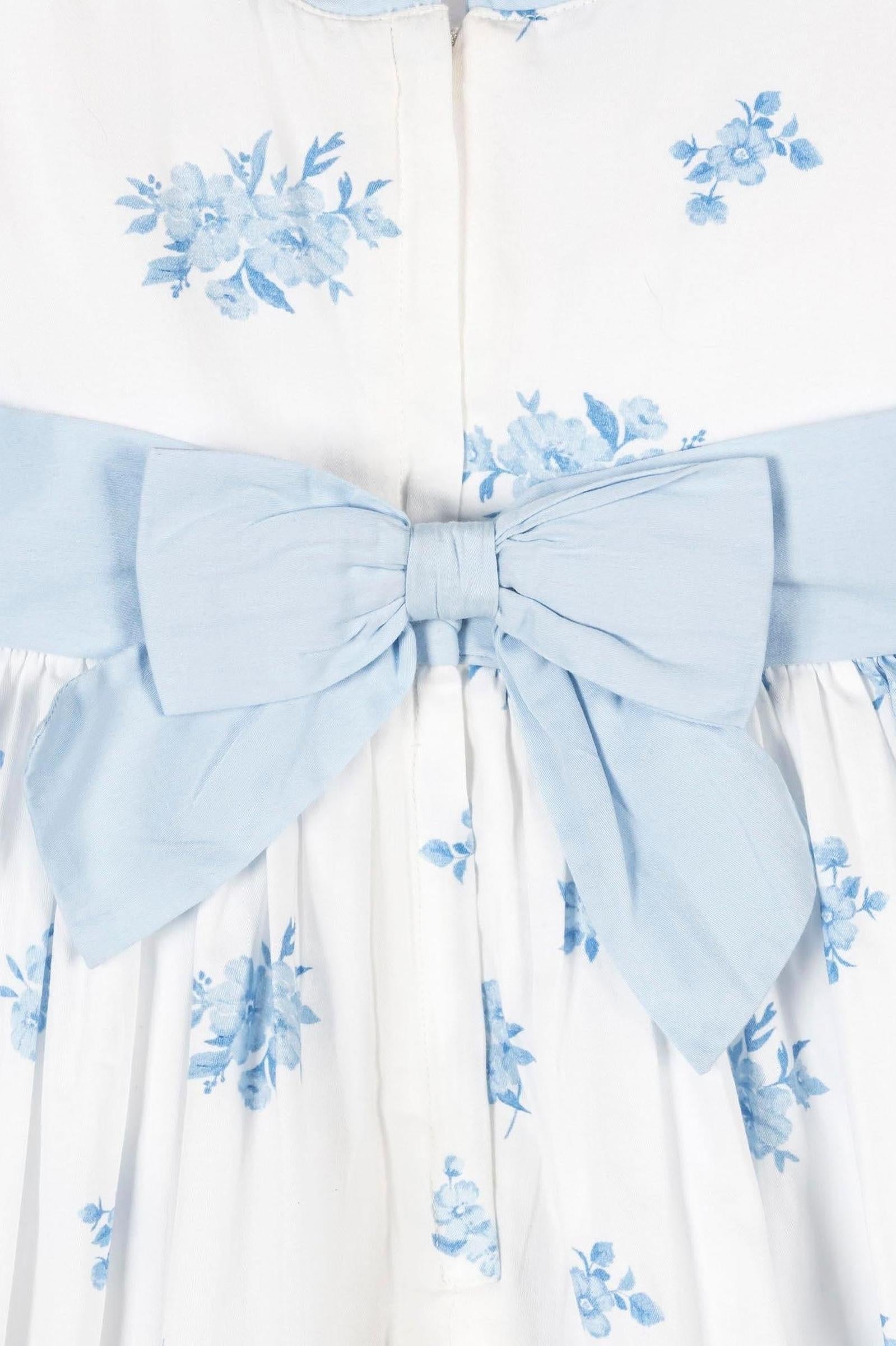 Organic Cotton Puff Sleeve Sateen Dress for Girls, Delft Floral, Sizes 2T-12