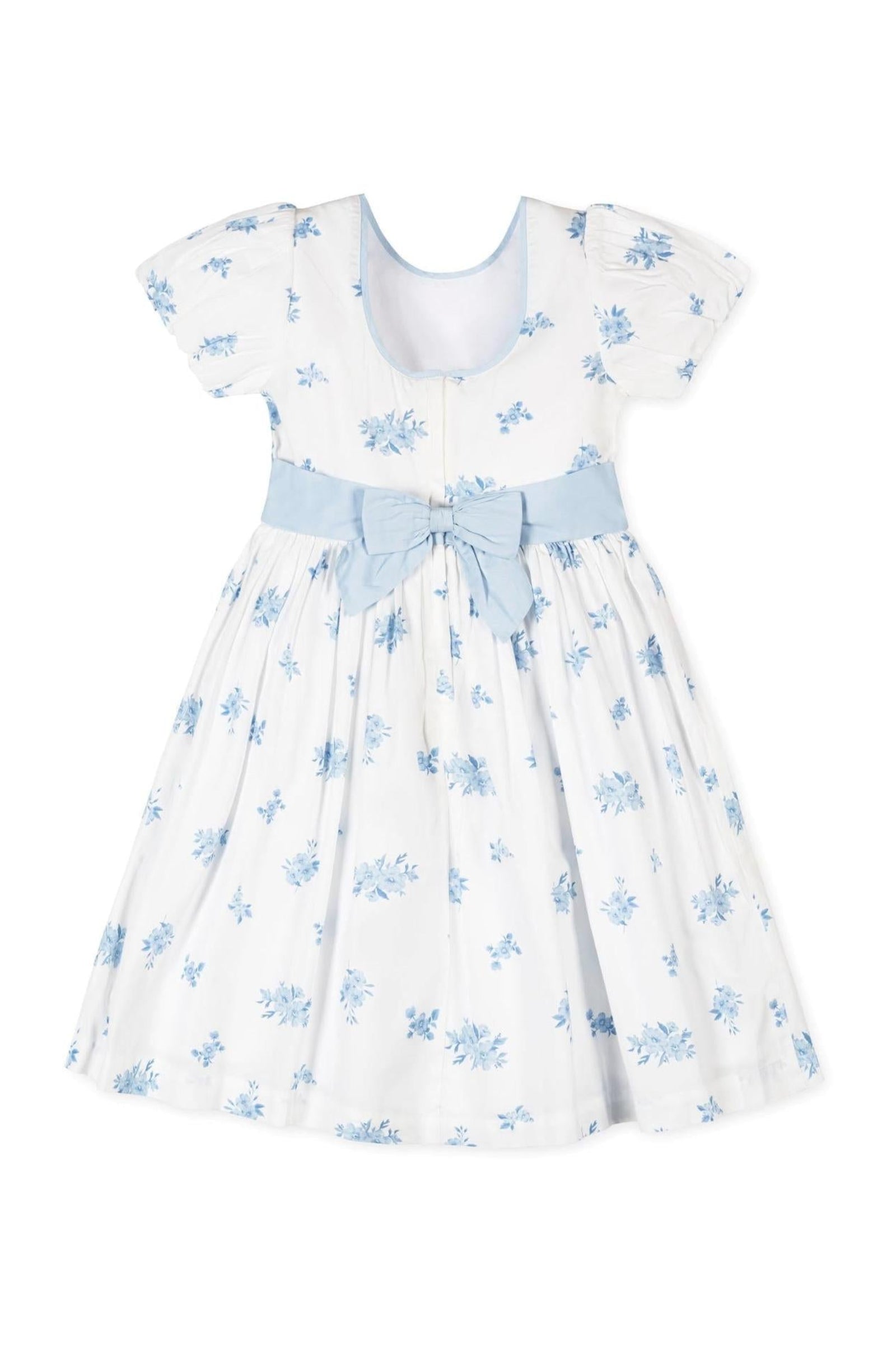 Organic Cotton Puff Sleeve Sateen Dress for Girls, Delft Floral, Sizes 2T-12