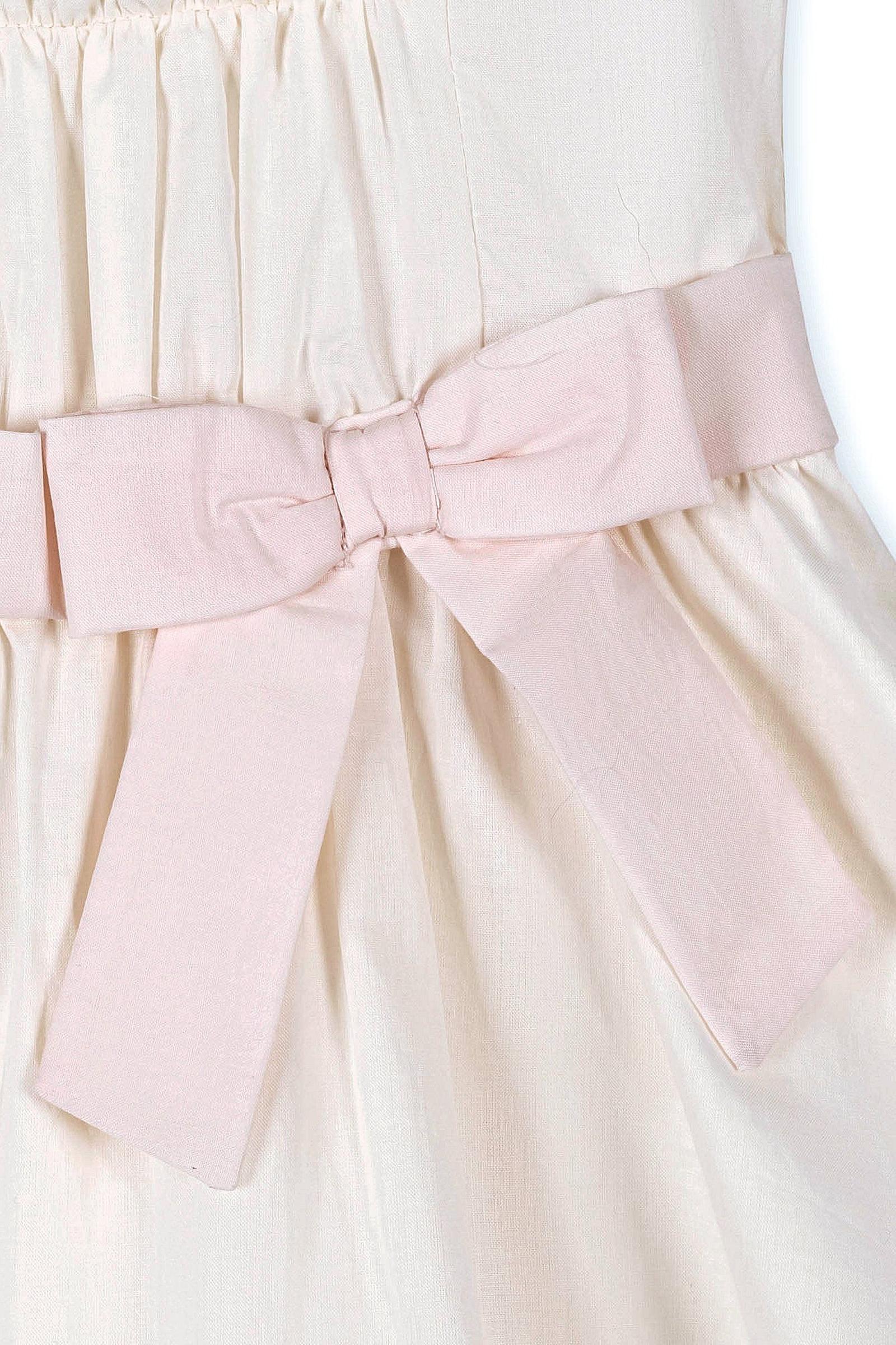 Organic Cotton Puff Sleeve Tiered Party Dress for Girls, Natural with Pink, Sizes 2T-12