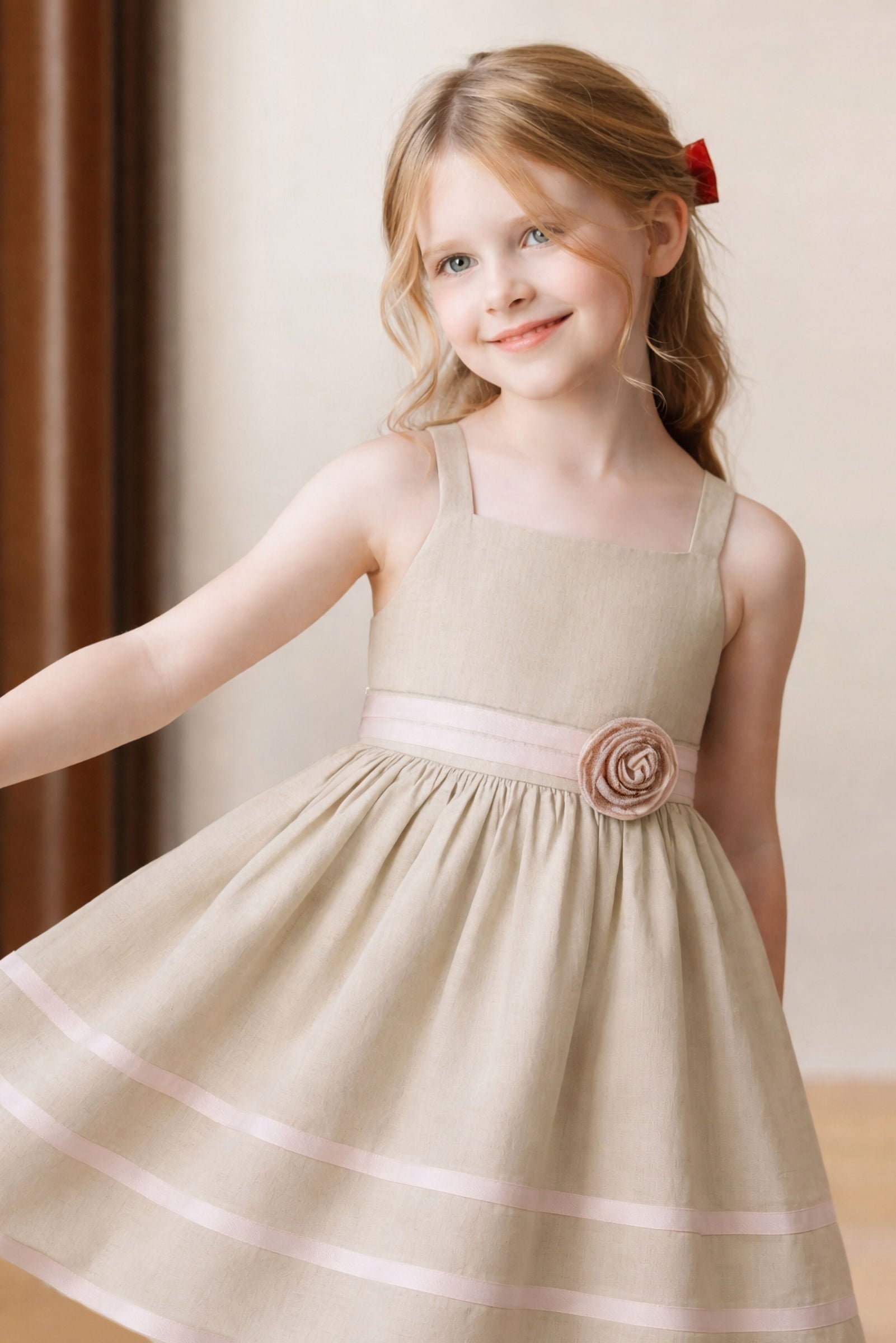 Linen Cami Rosette Dress, Sand, Toddler & Kids