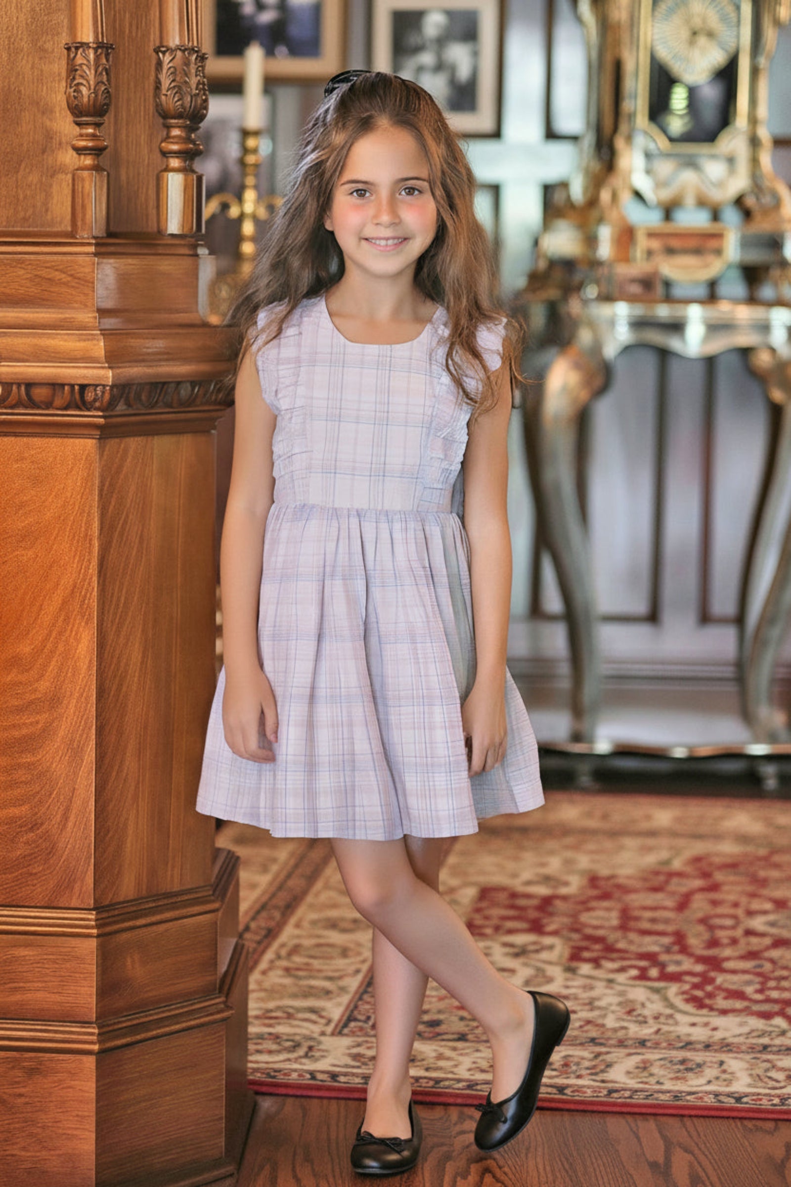 Monet Plaid Linen Flutter Sleeve Pinafore Dress, Toddler & Kids