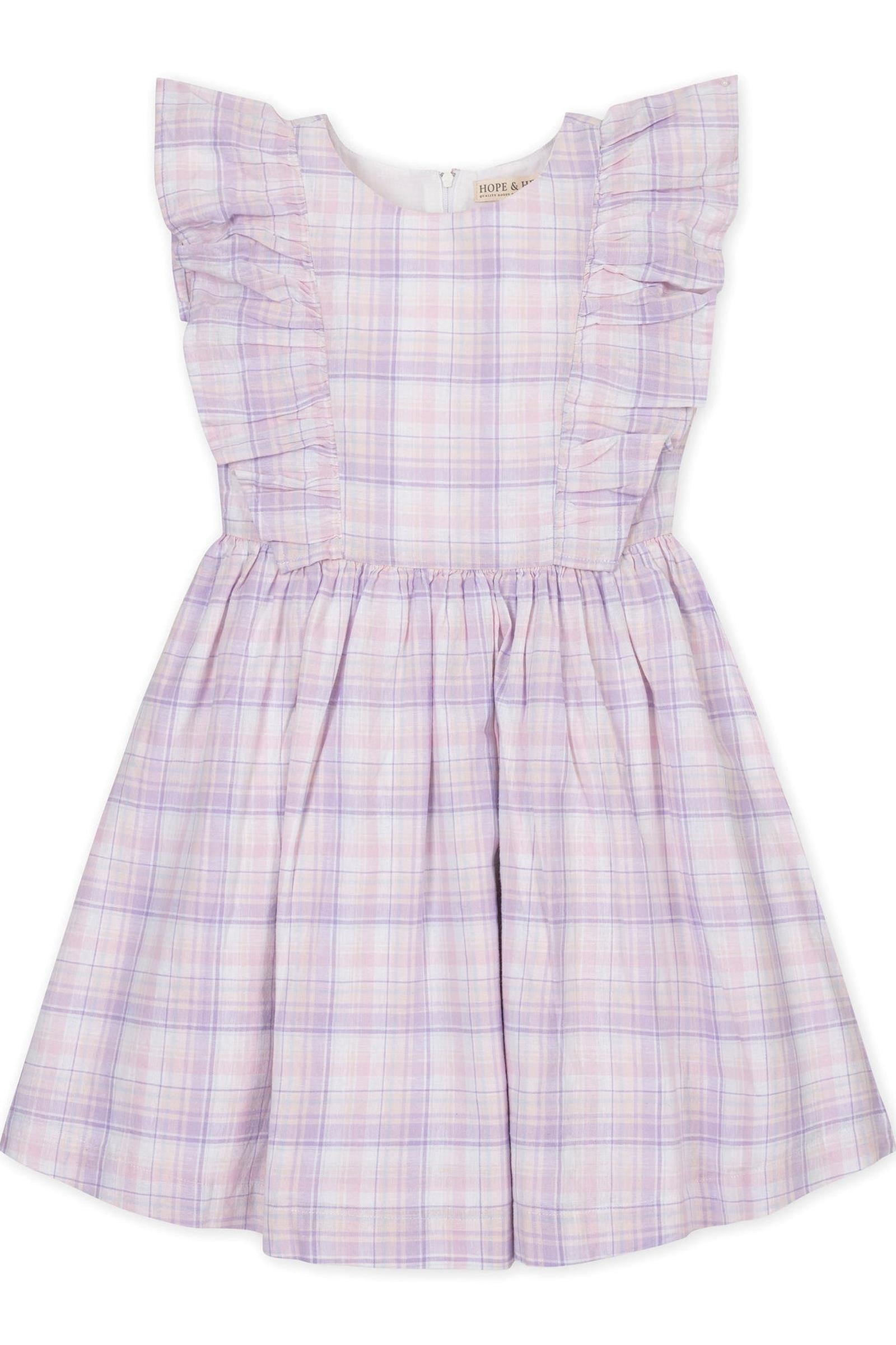 Monet Plaid Linen Flutter Sleeve Pinafore Dress, Toddler & Kids