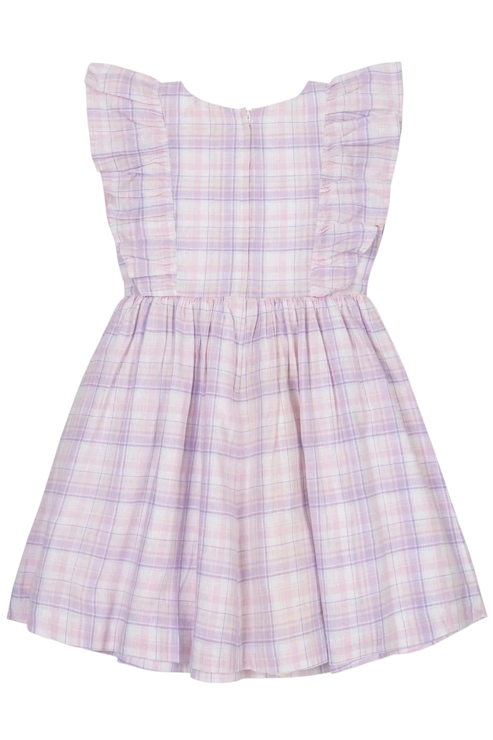 Monet Plaid Linen Flutter Sleeve Pinafore Dress, Toddler & Kids