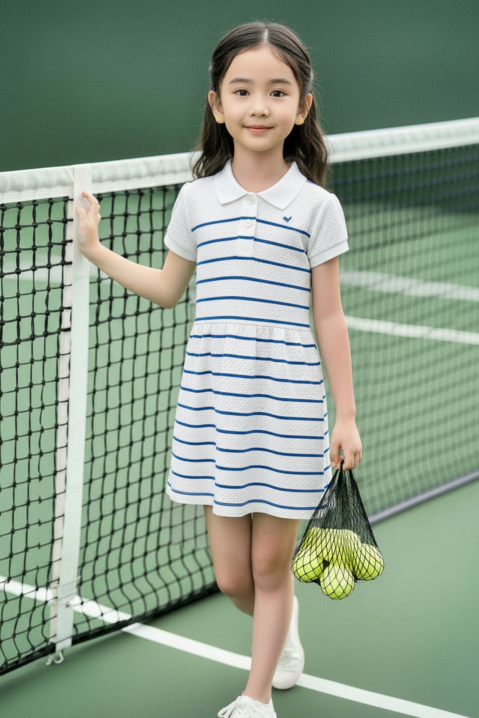 Organic Cotton Pique Polo Dress for Girls, Bluebell Stripe, Sizes 2T-12