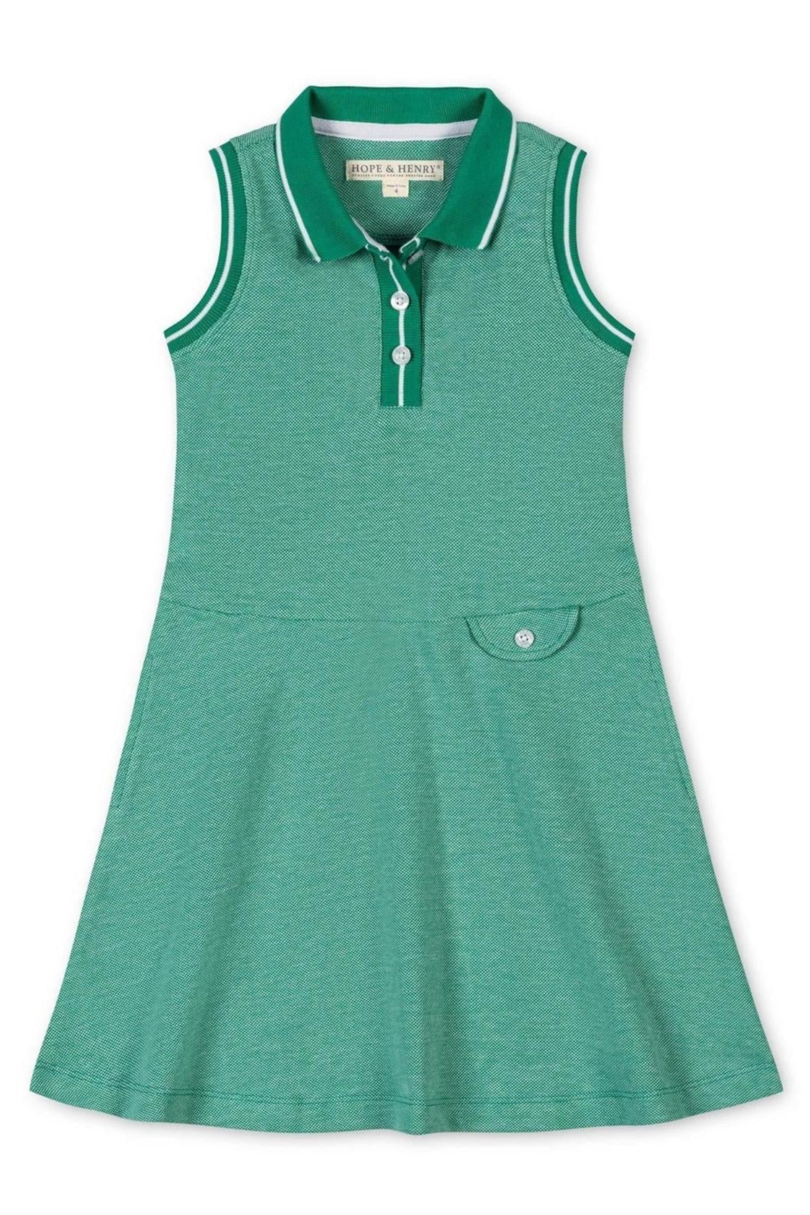 Organic Cotton Pique Polo Dress for Girls, Kelly Green, Sizes 2T-12