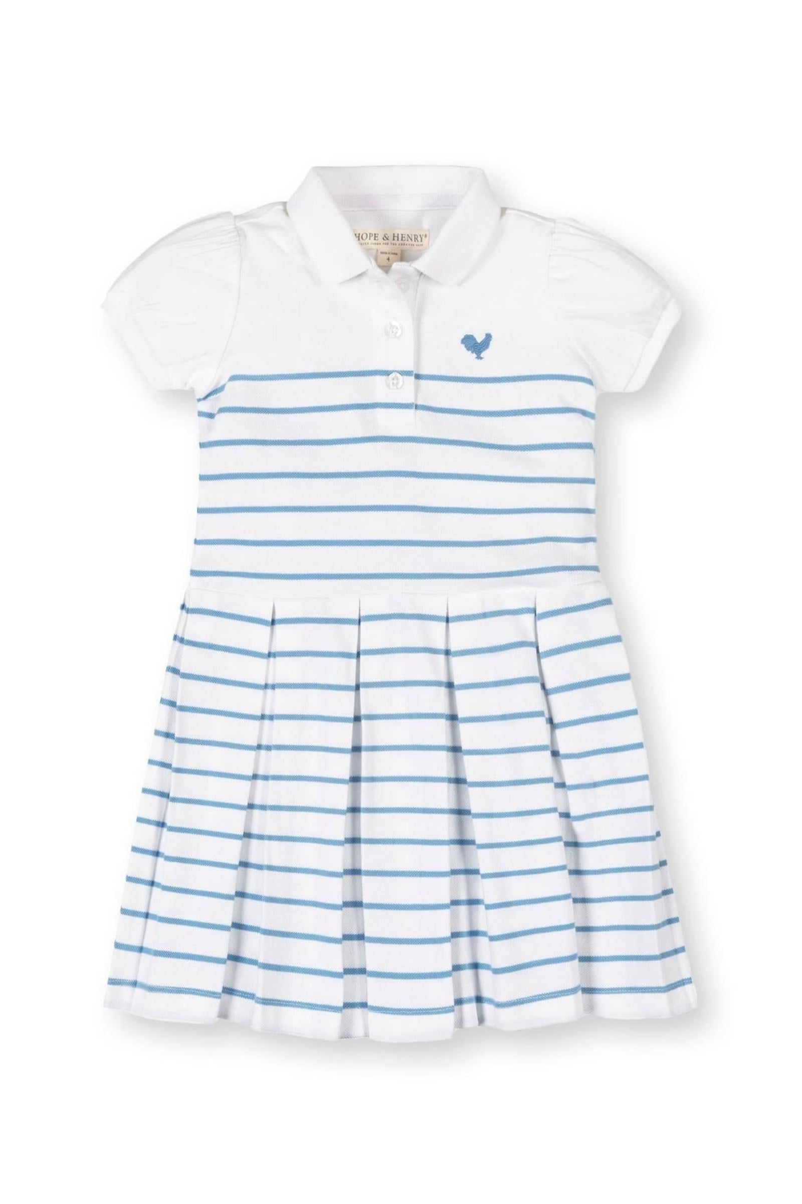 Organic Cotton Pique Polo Dress for Girls, Bluebell Stripe, Sizes 2T-12
