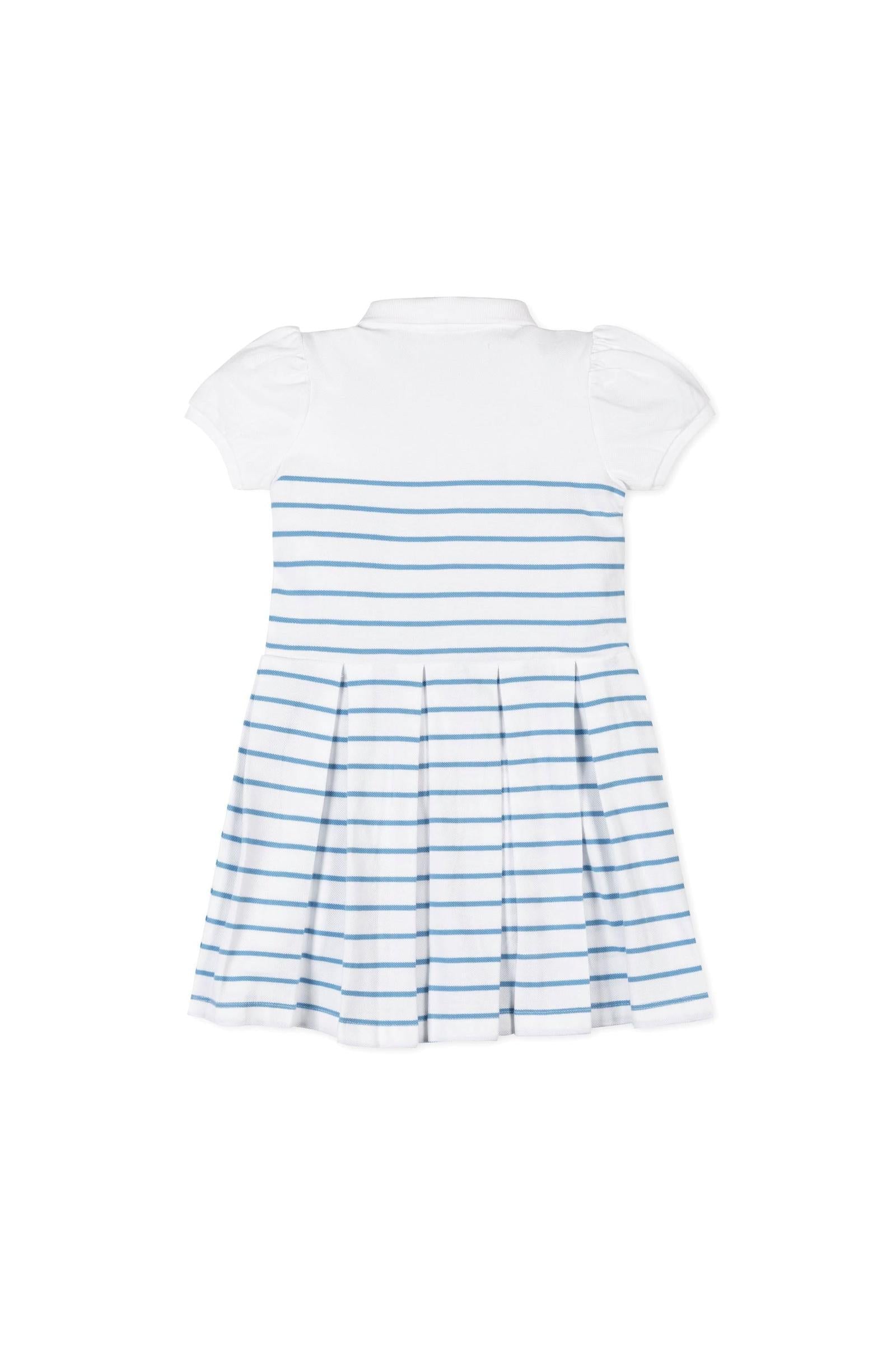 Organic Cotton Pique Polo Dress for Girls, Bluebell Stripe, Sizes 2T-12