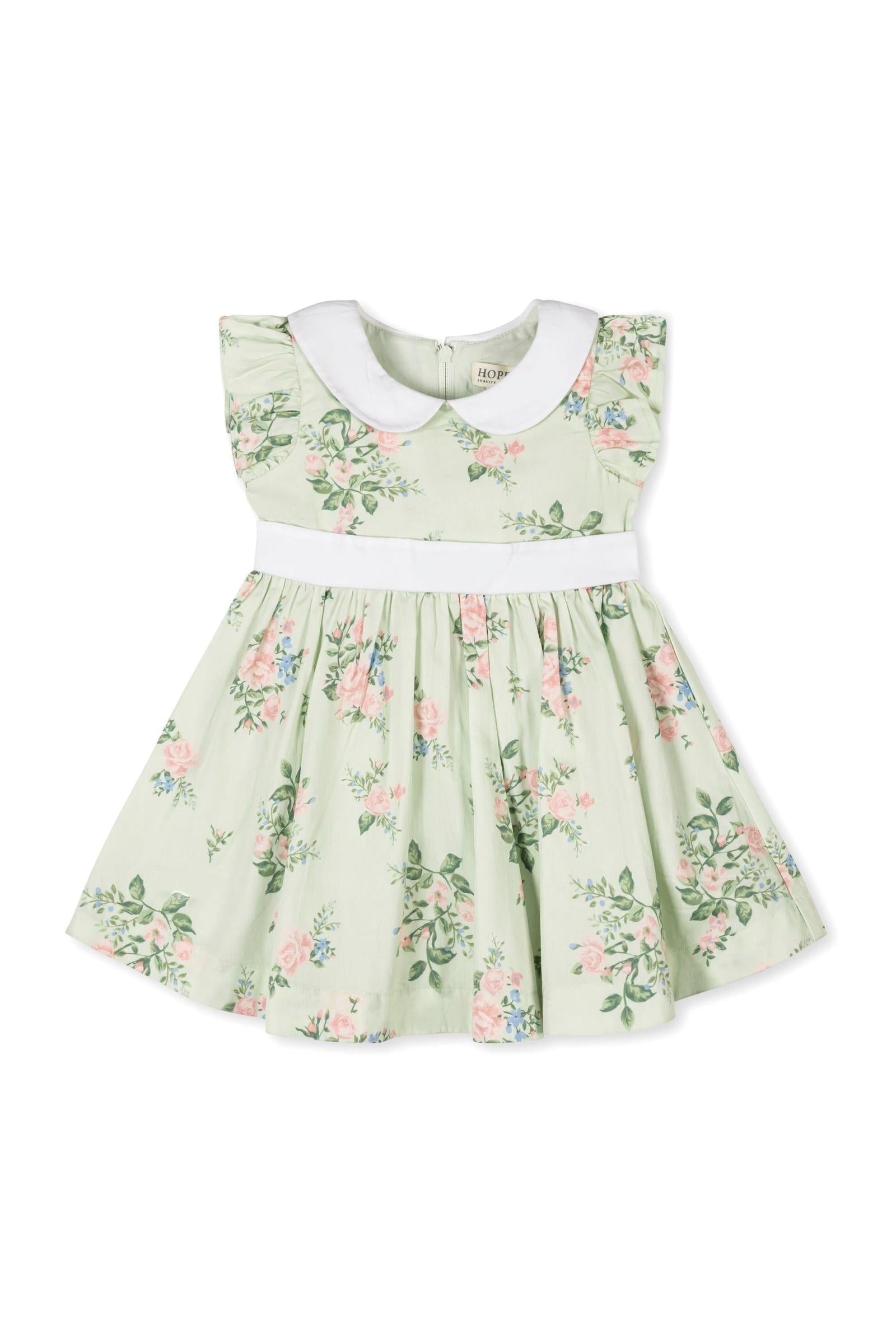 Organic Cotton Peter Pan Collar Party Dress for Babies, Chateau Floral, Sizes 0-24M