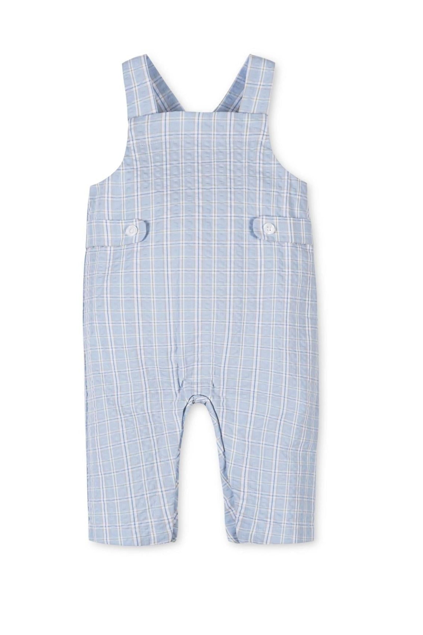 Organic Cotton Seersucker Overall Romper for Boys, Blue, Baby