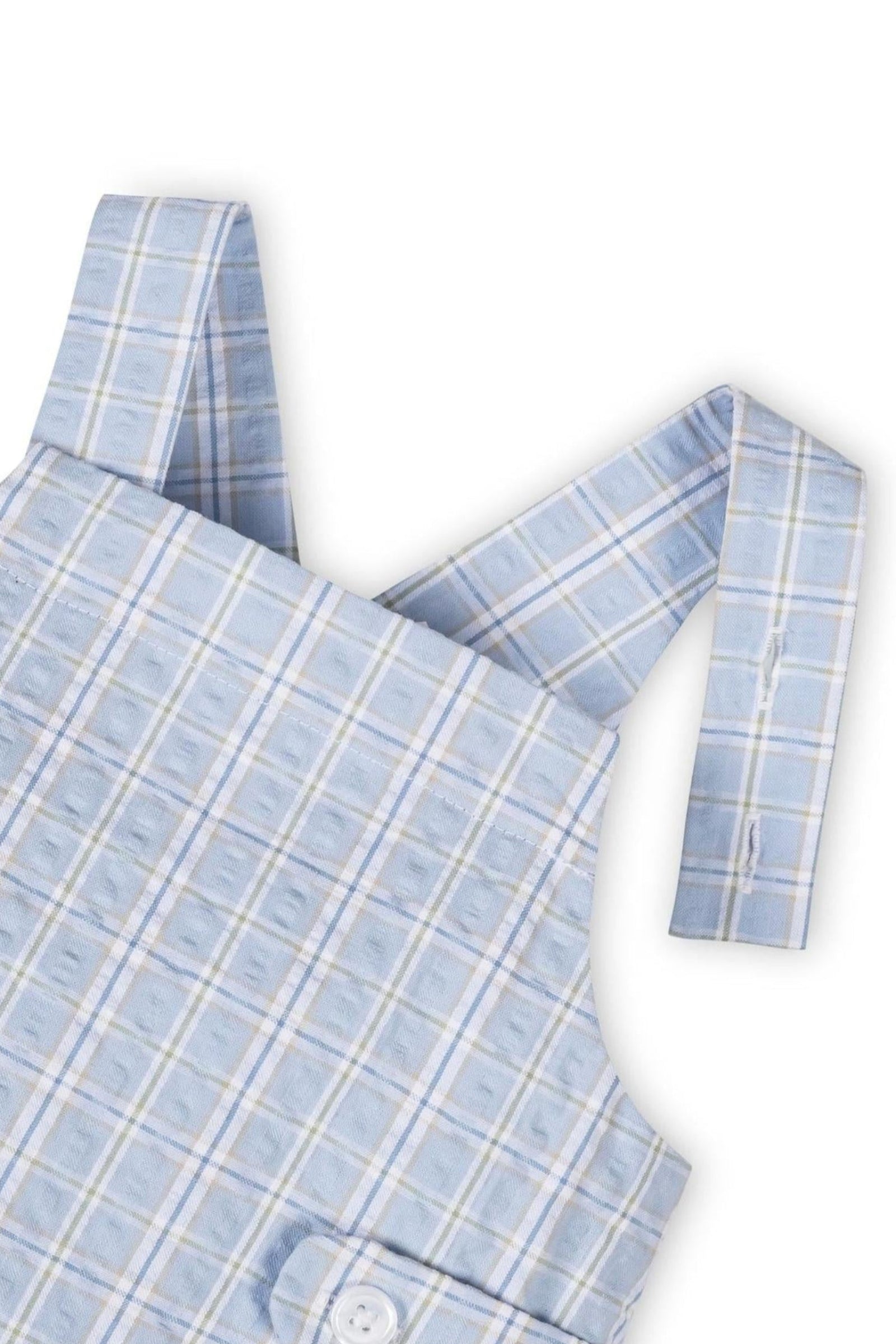 Organic Cotton Seersucker Overall Romper for Boys, Blue, Baby