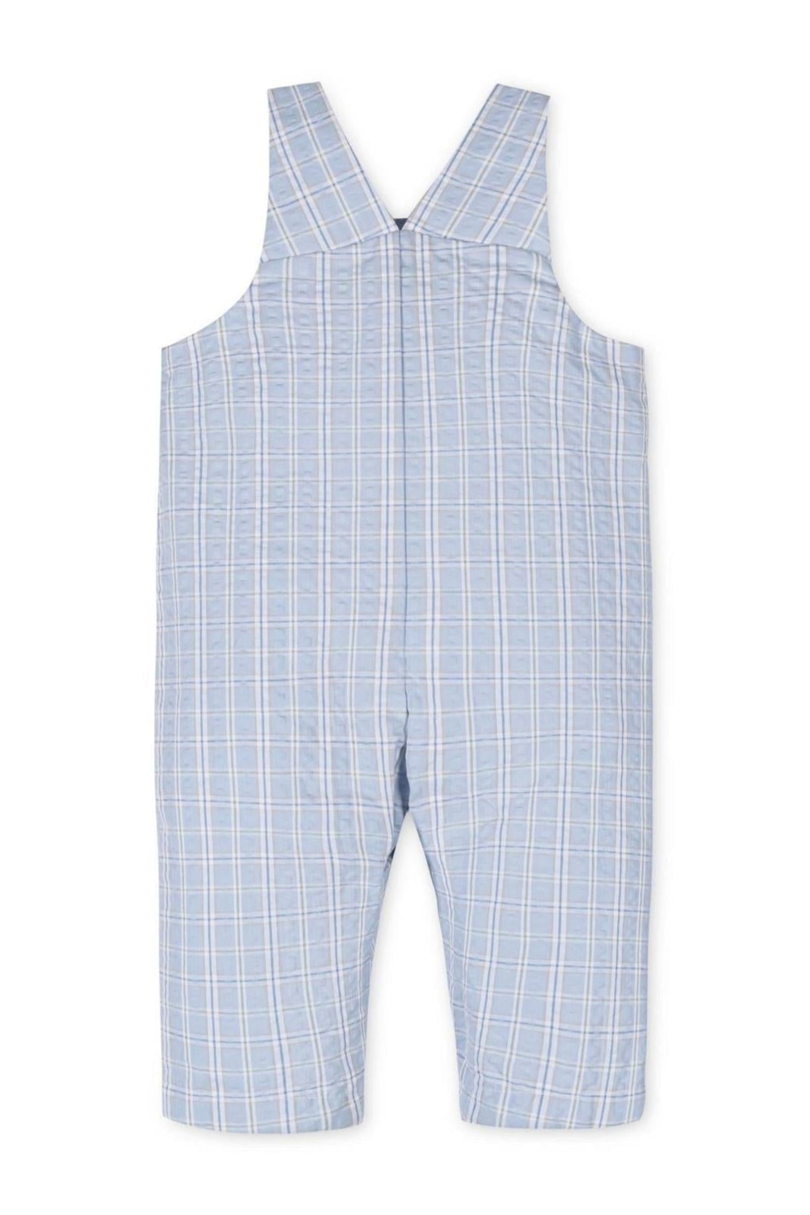 Organic Cotton Seersucker Overall Romper for Boys, Blue, Baby