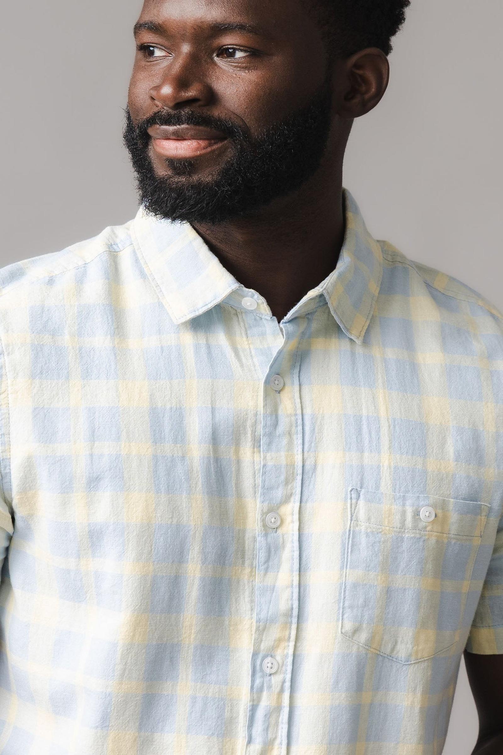 Linen & Organic Cotton Short Sleeve Button Down Shirt, Sunlit Plaid, Men, Family Matching Outfits