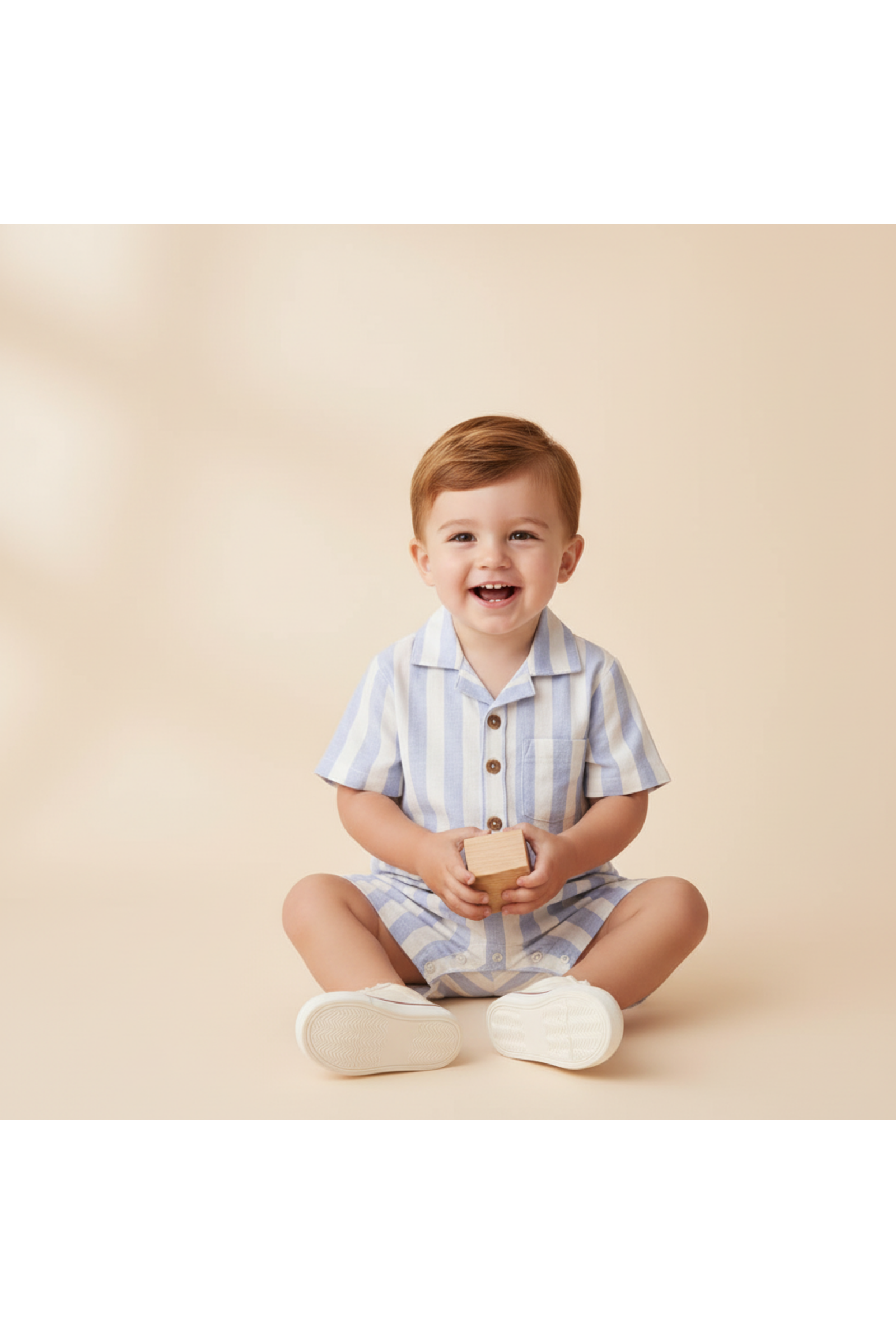 Organic Collared Romper - Blue Stripes