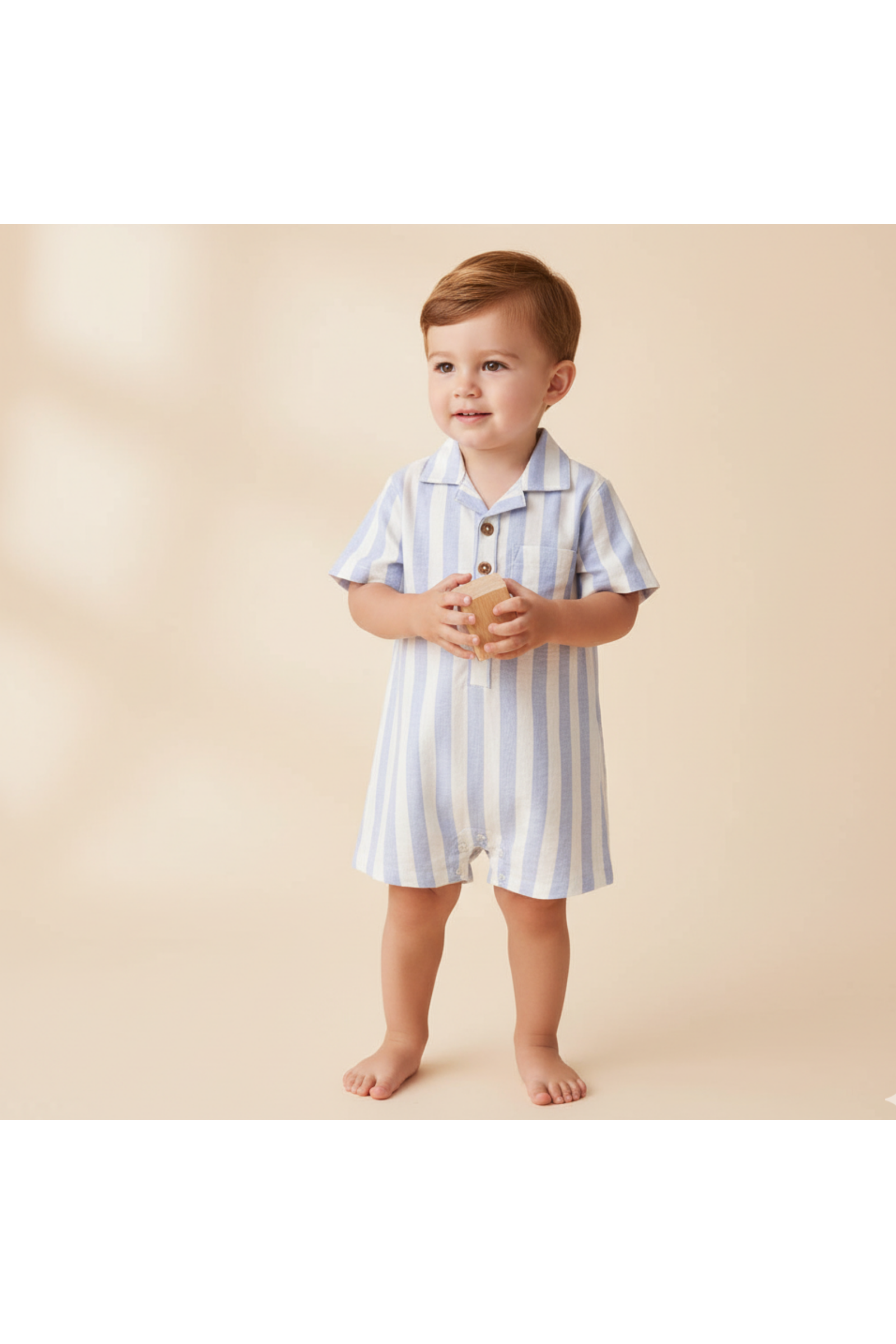 Organic Collared Romper - Blue Stripes