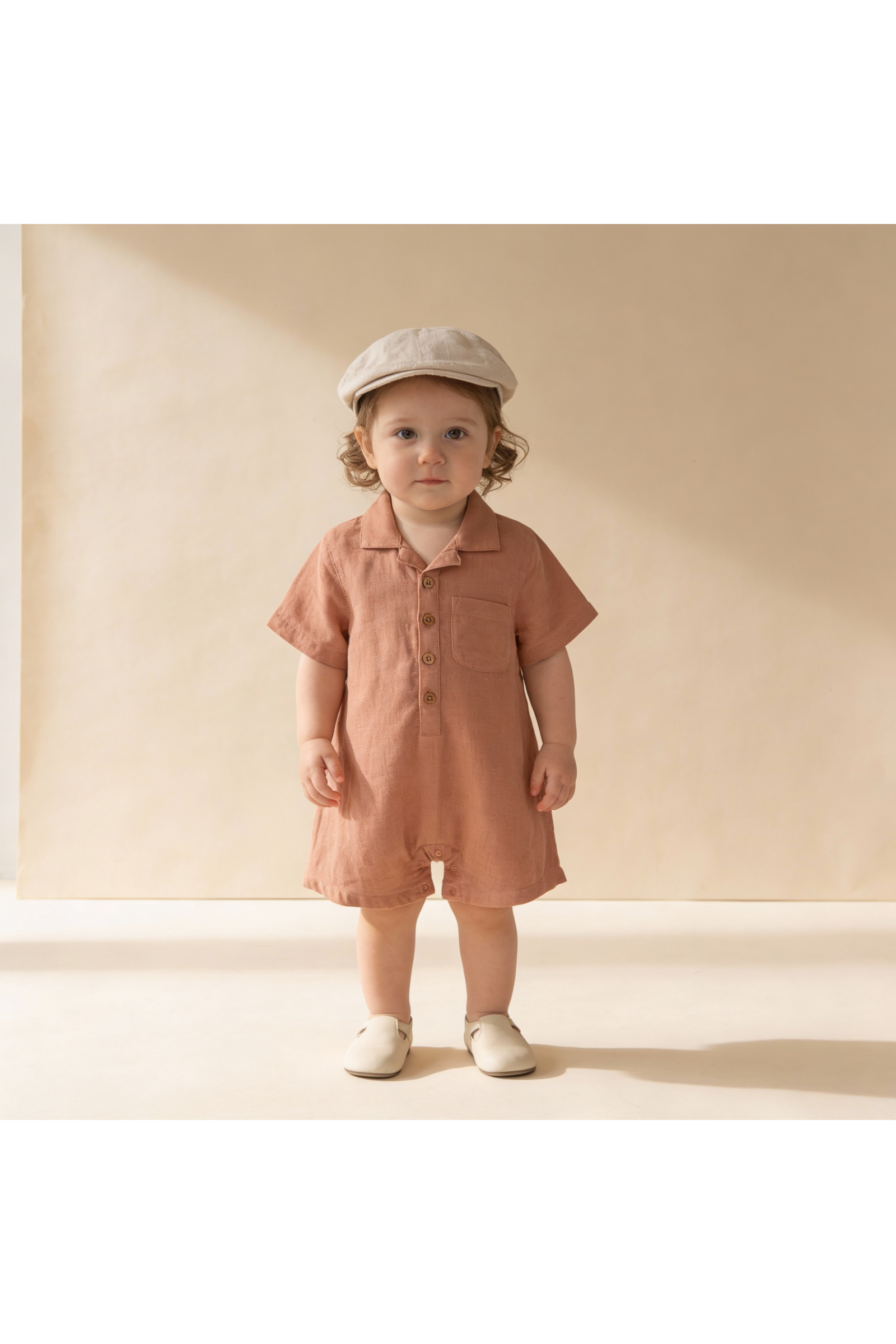 Organic Collared Romper - Clay