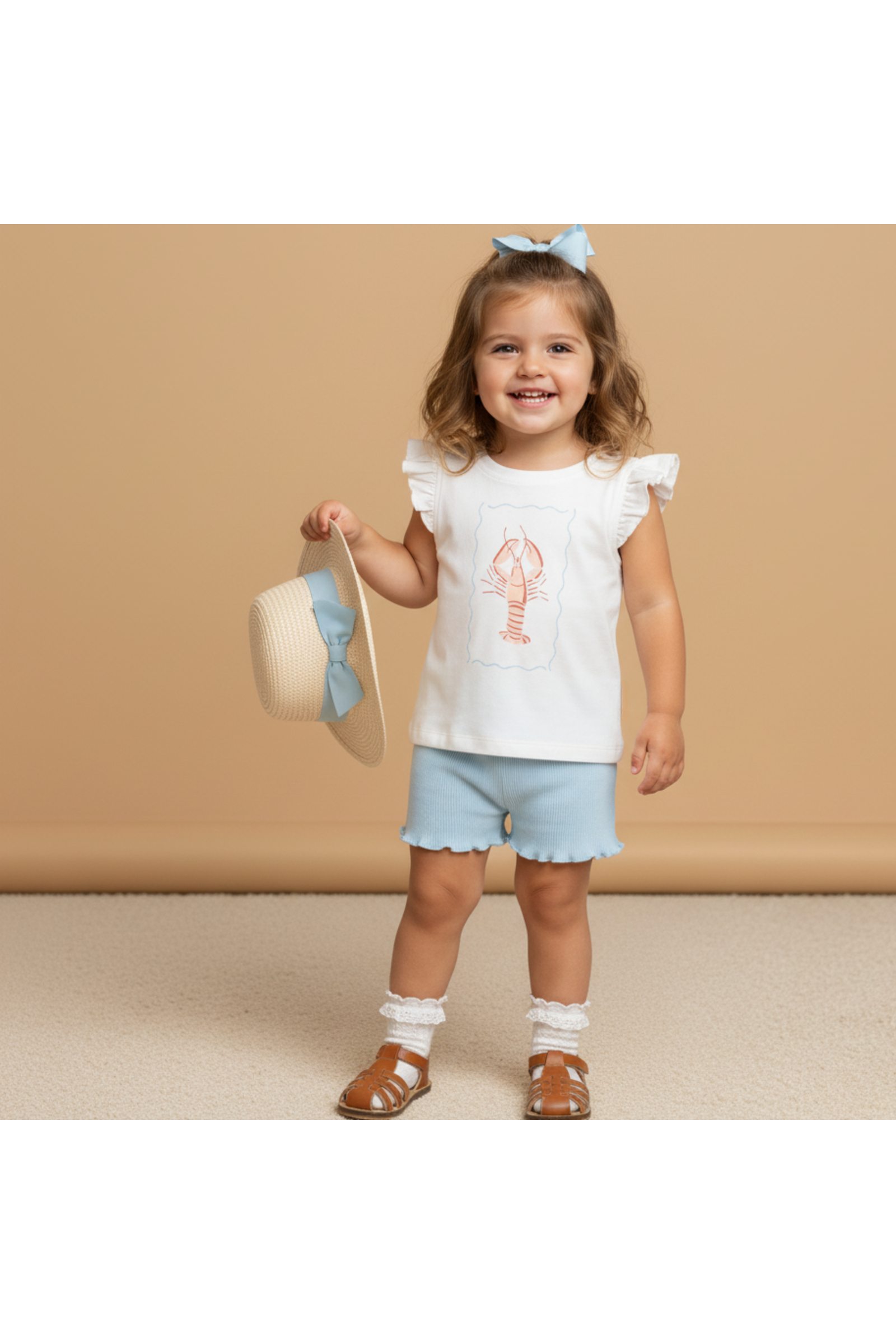 Organic Sleeveless Flutter Top & Shorts Set - Lobster