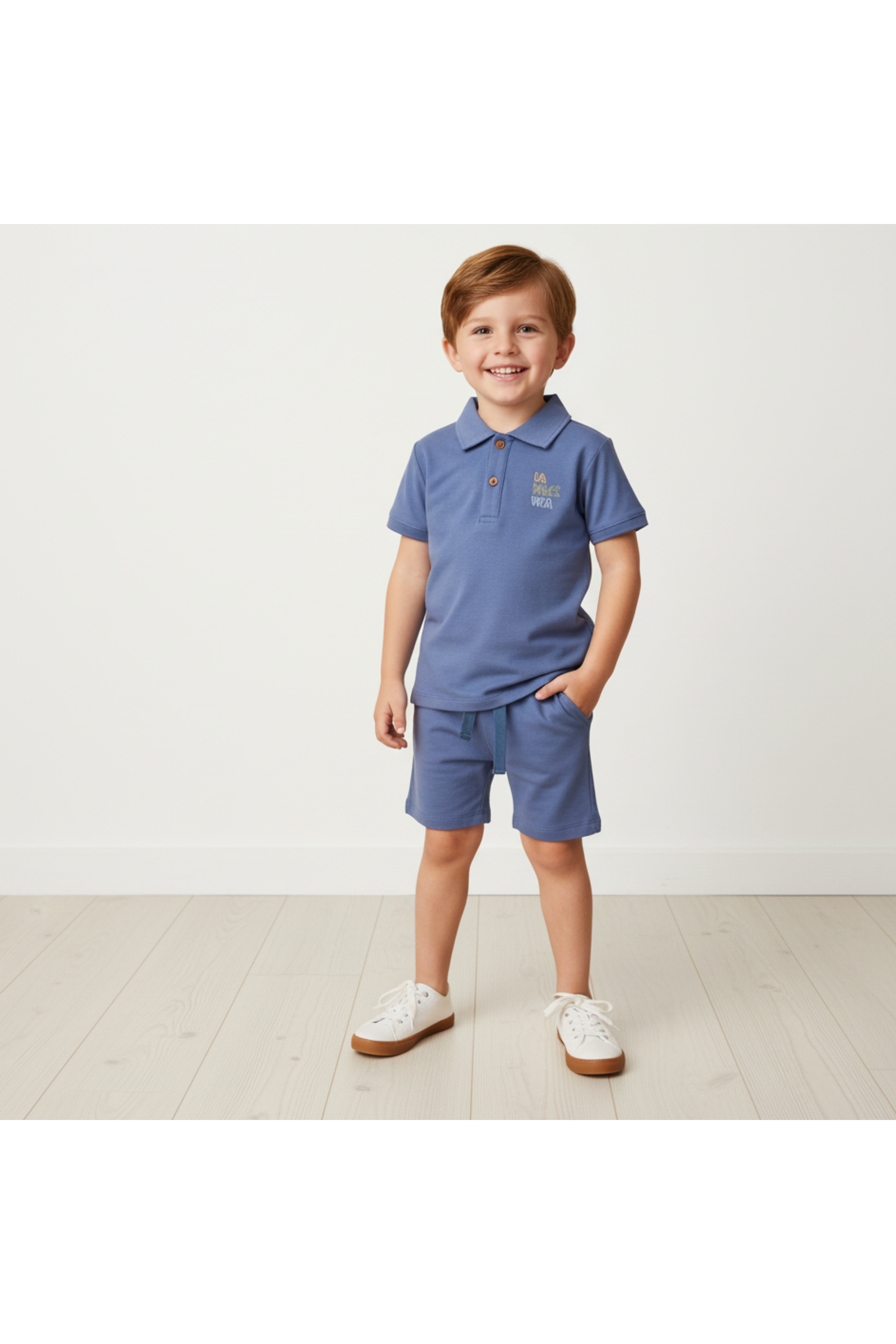Organic Polo Shirt & Shorts Set - Slate
