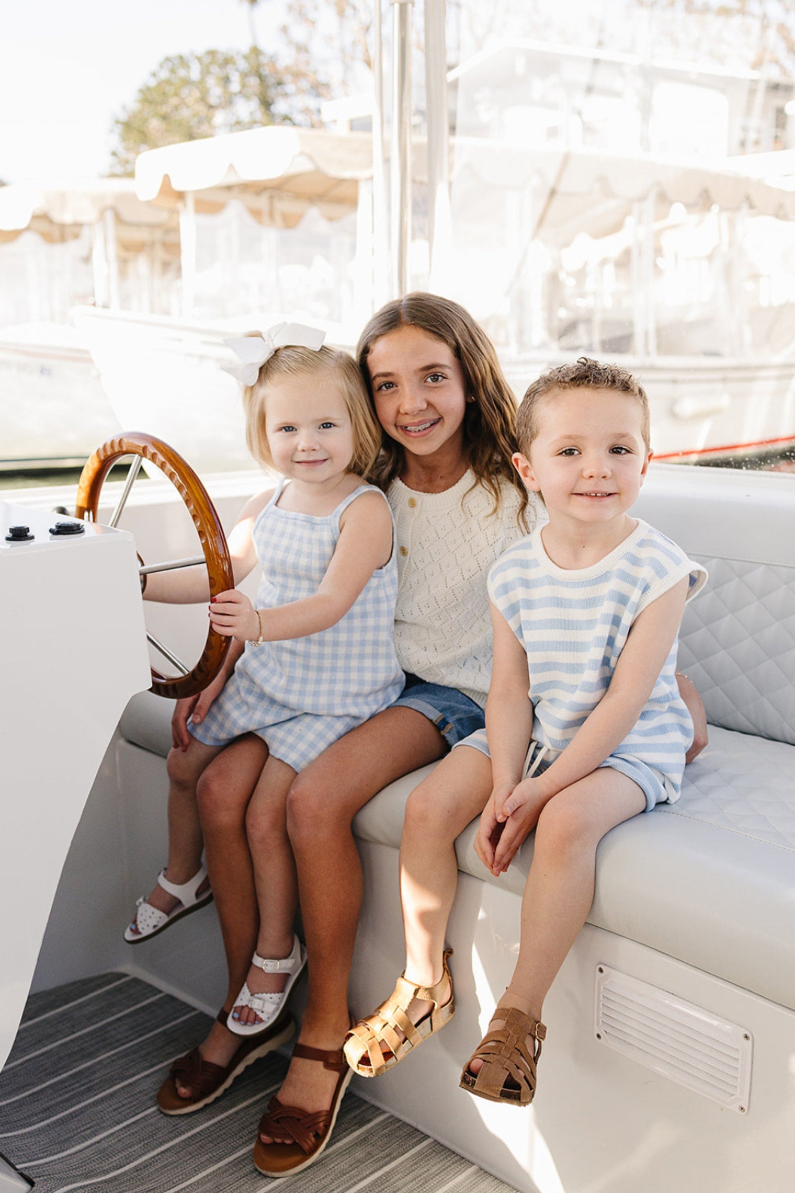 Cotton Blue Knit Gingham Dress, Baby - Kids