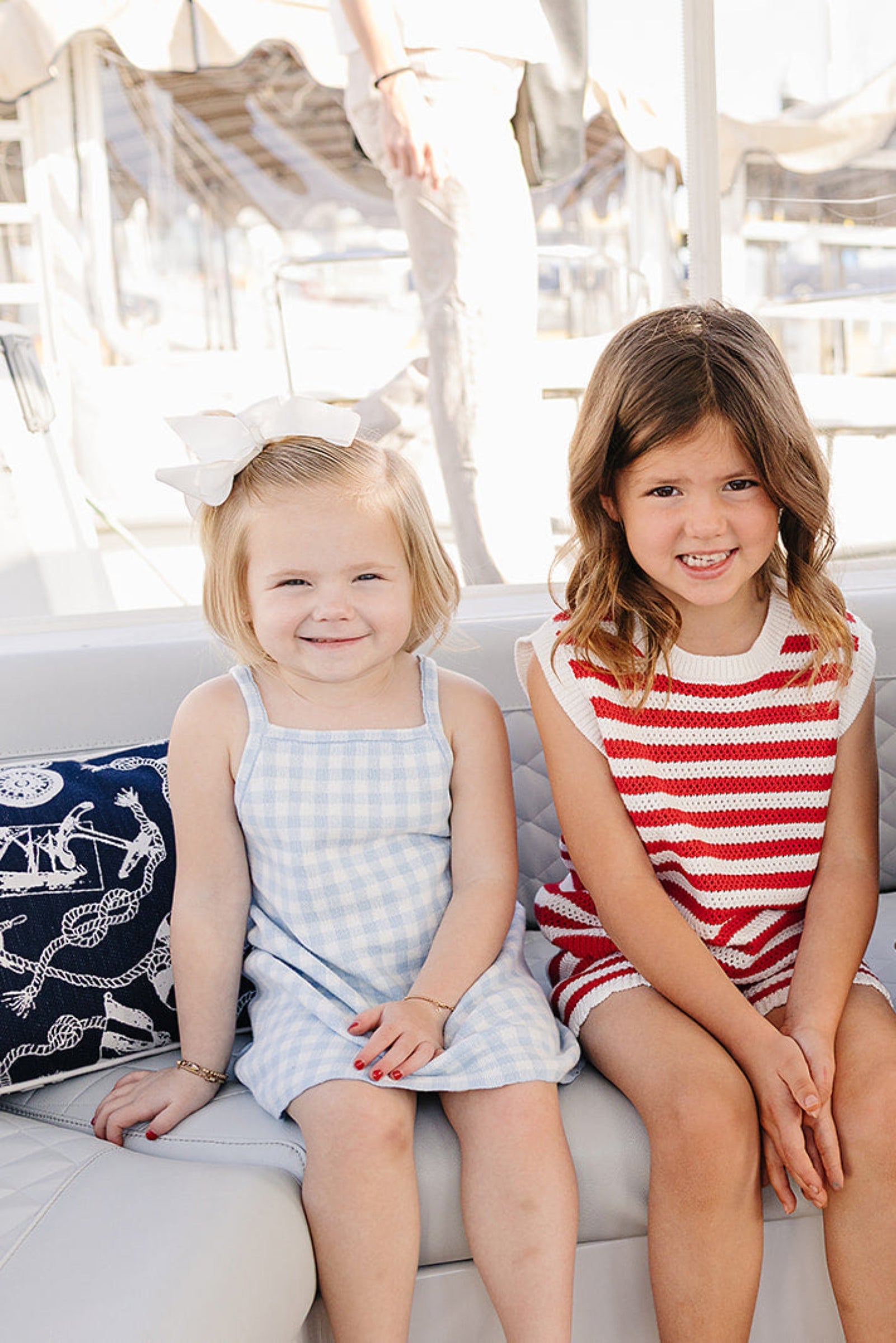 Cotton Blue Knit Gingham Dress, Baby - Kids