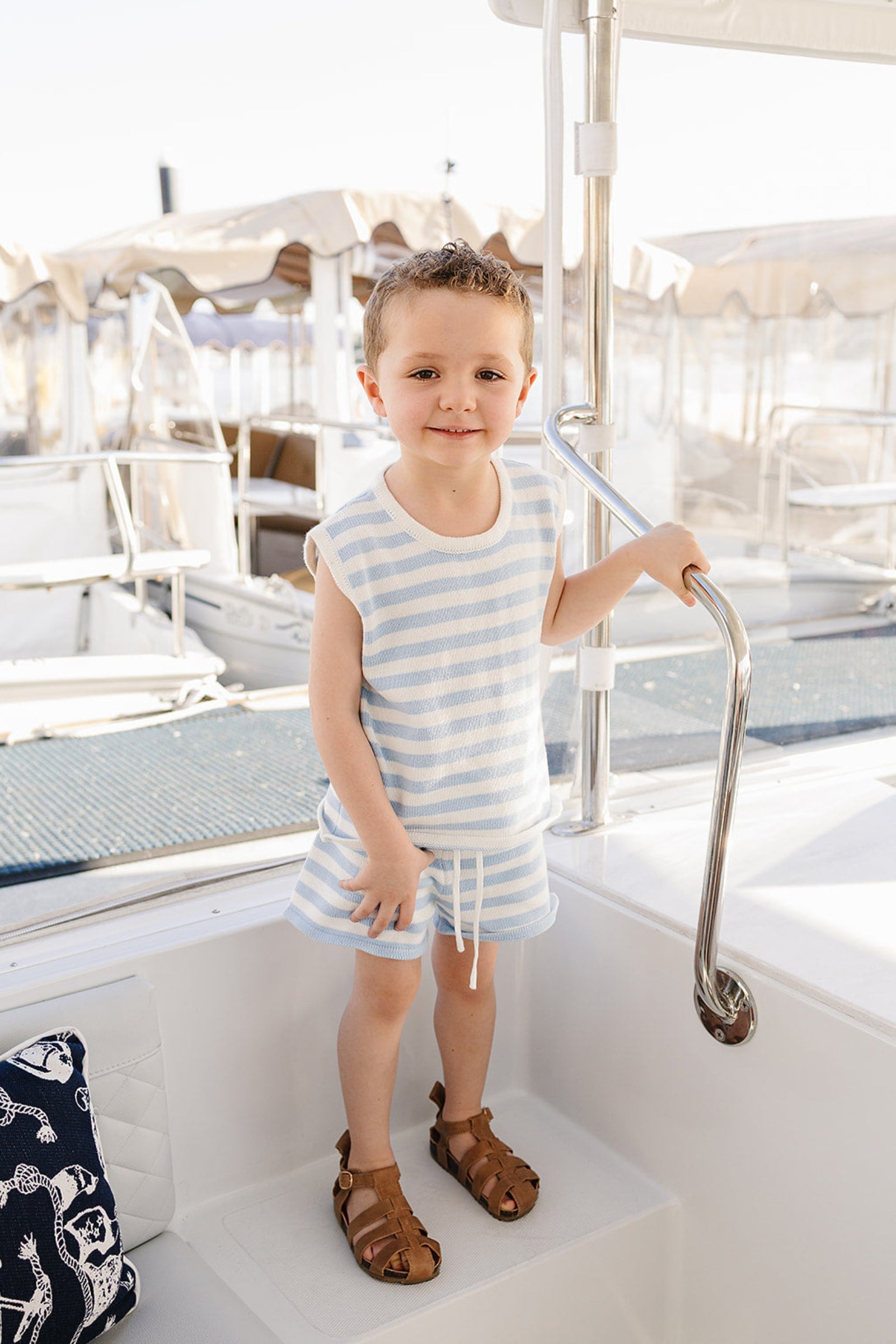 Blue Stripe Short Tank Set, Cotton, Toddler & Kids