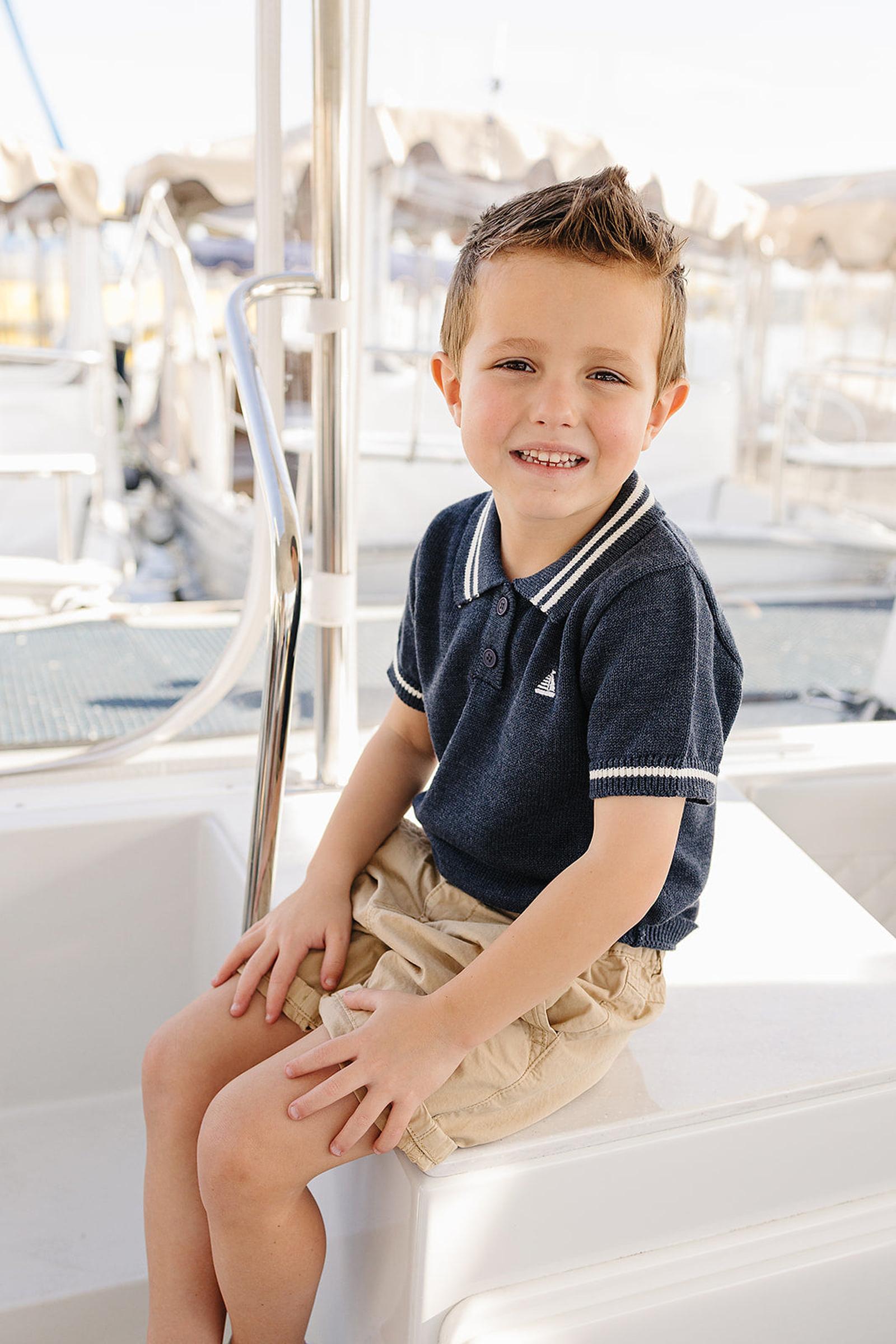 Cotton Collared Sailboat Knit Shirt for Boys, Navy, Toddler & Kids