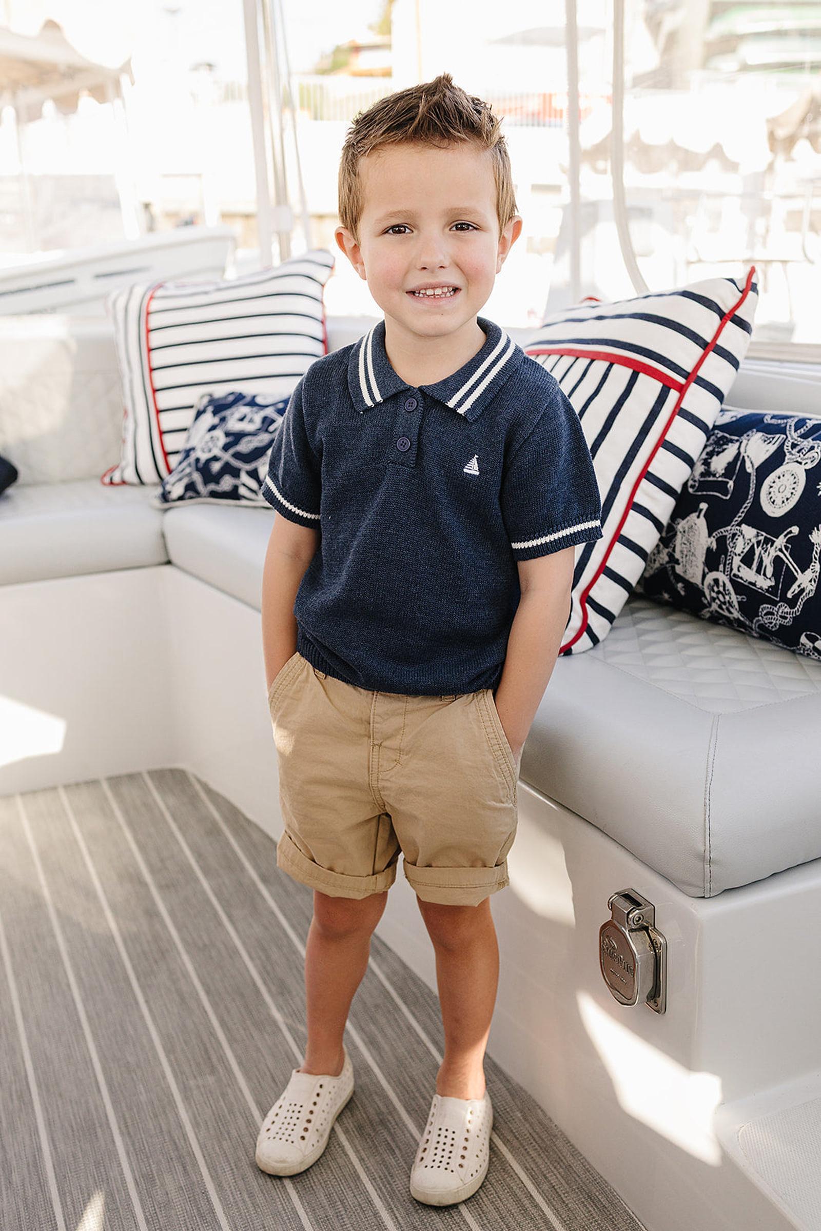 Cotton Collared Sailboat Knit Shirt for Boys, Navy, Toddler & Kids