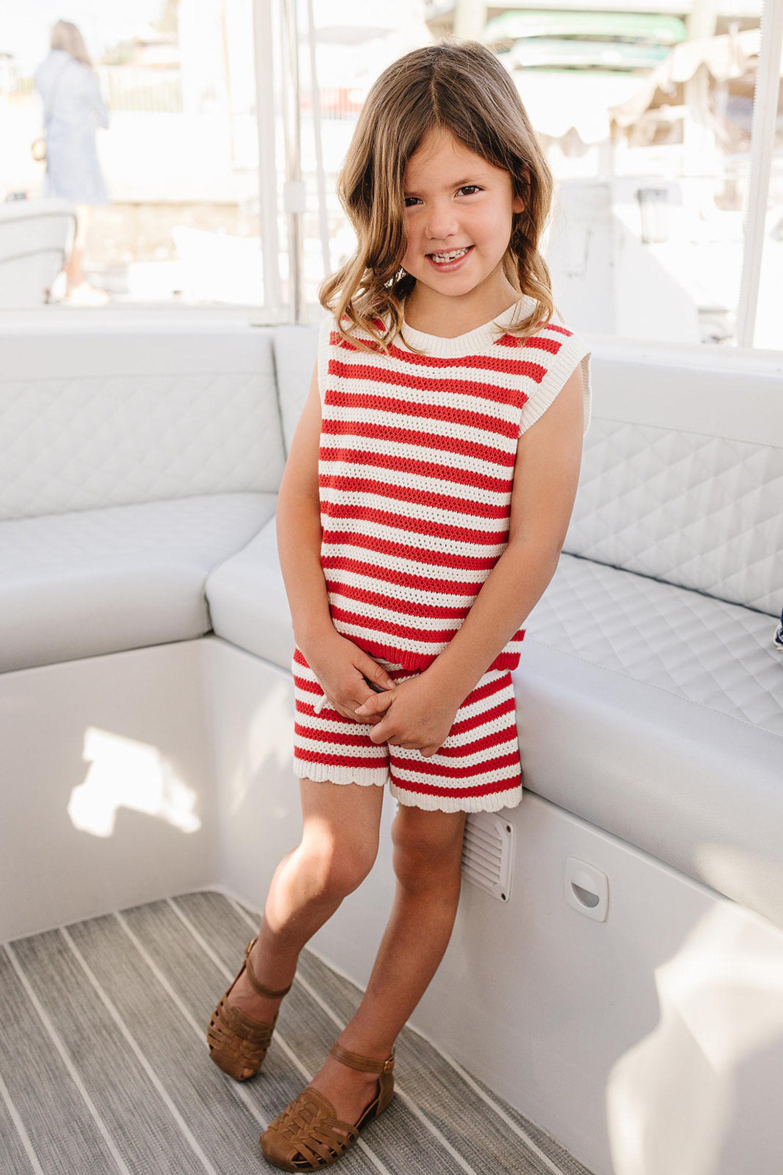 Red Stripe Knit Short Tank Set, Cotton, Toddler & Kids