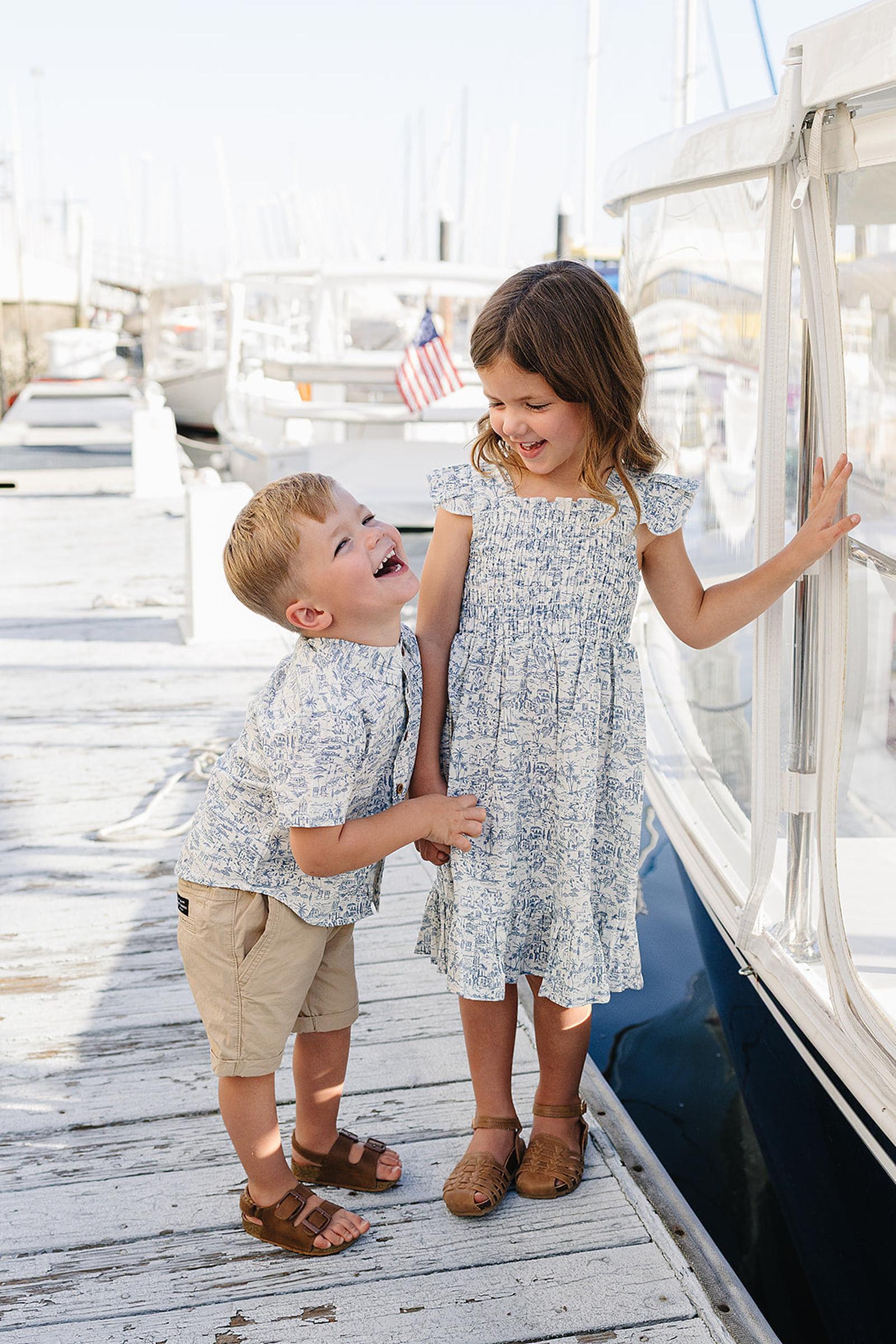 Girls Santorini Blue Linen Smocked Dress, Baby - Kids