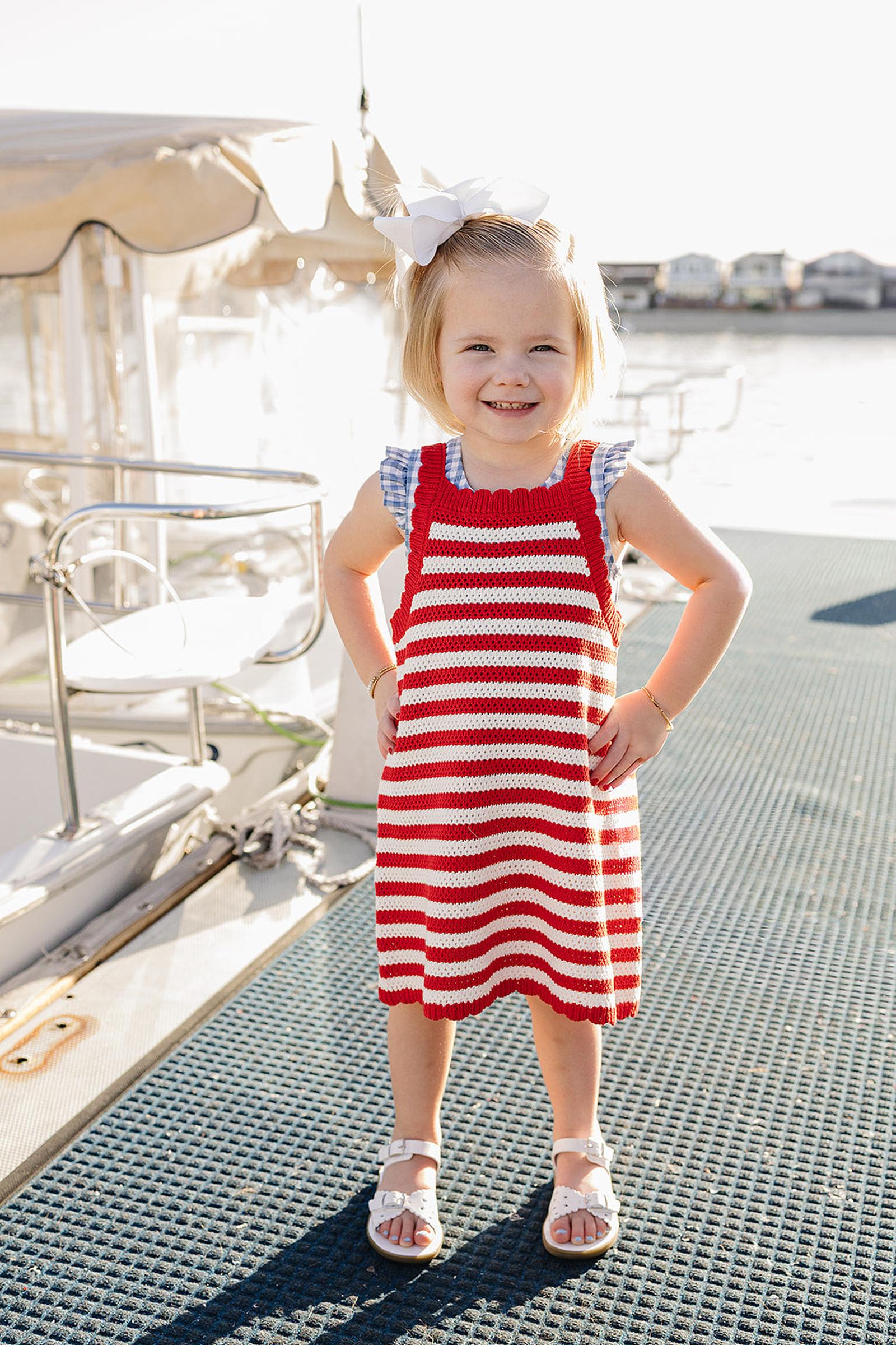 Red Stripe Knit Cover-Up Dress, Cotton, Baby - Kids