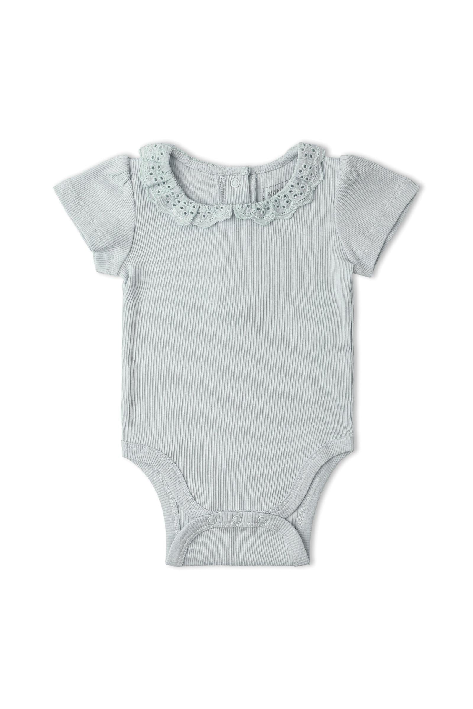 Organic Lace Collar Onesie & Tights Set - Fog