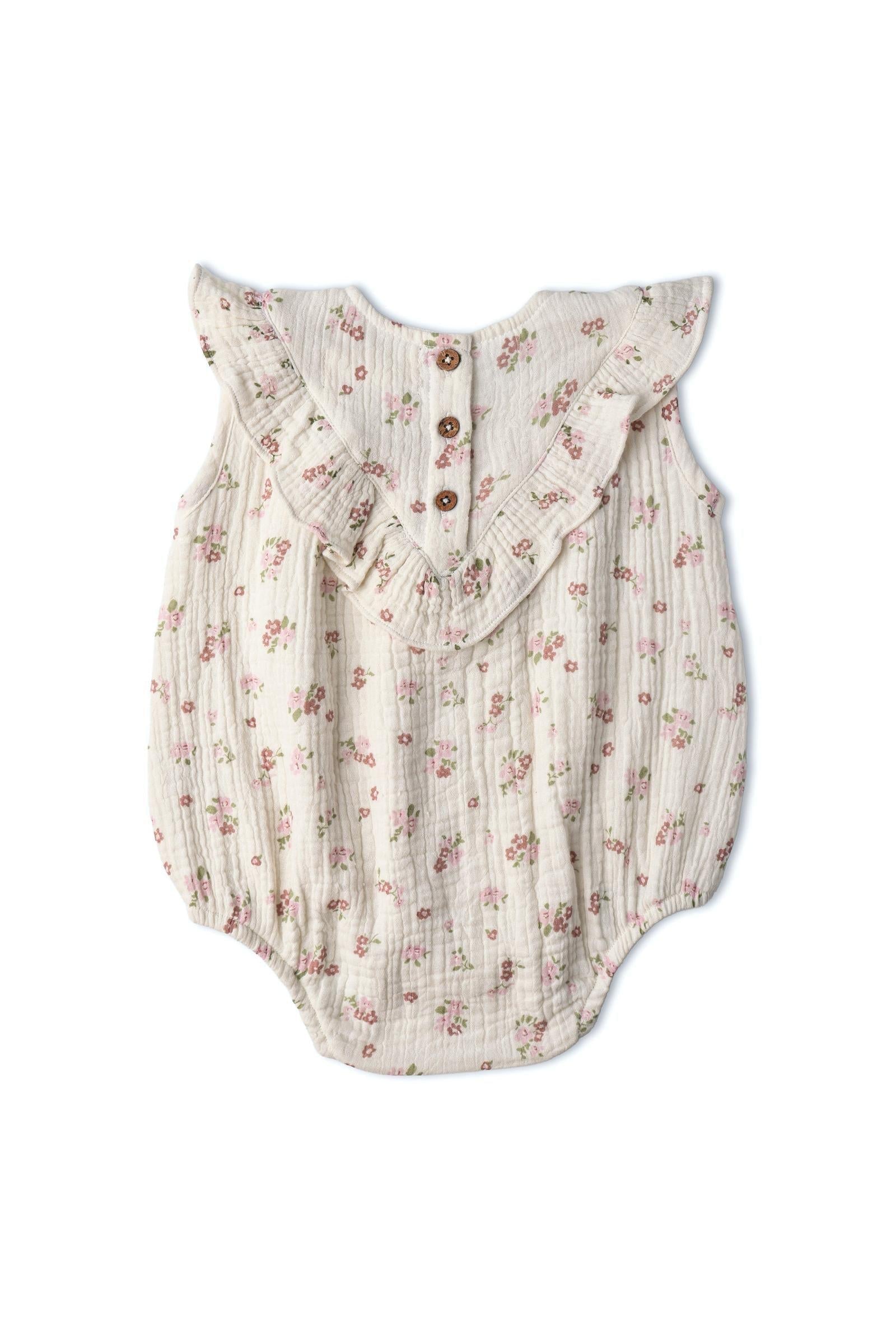 Organic Sleeveless Ruffle Bubble Romper - Blush Floral